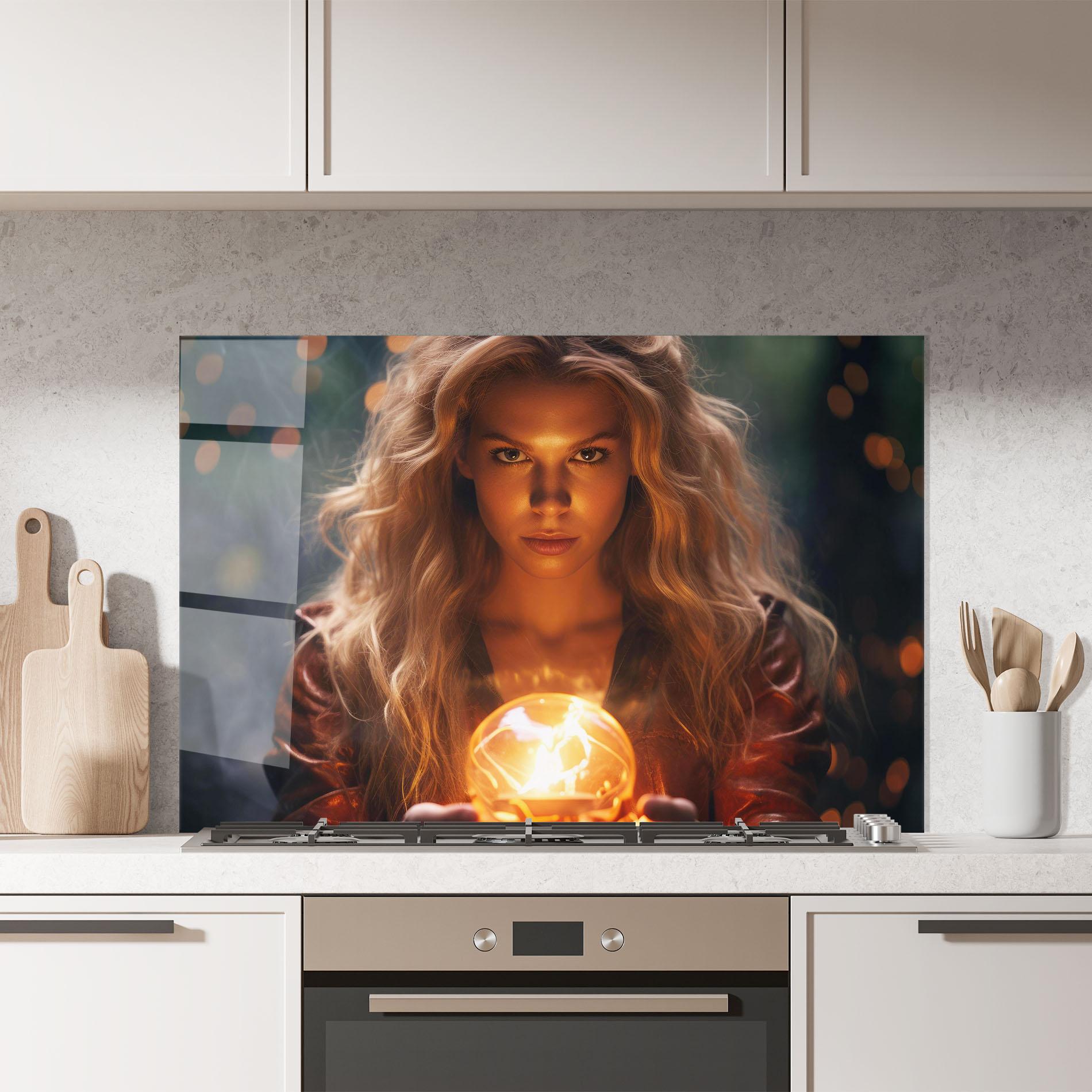 Küchenrückwand Glas Beautiful Woman Witch mockup 7