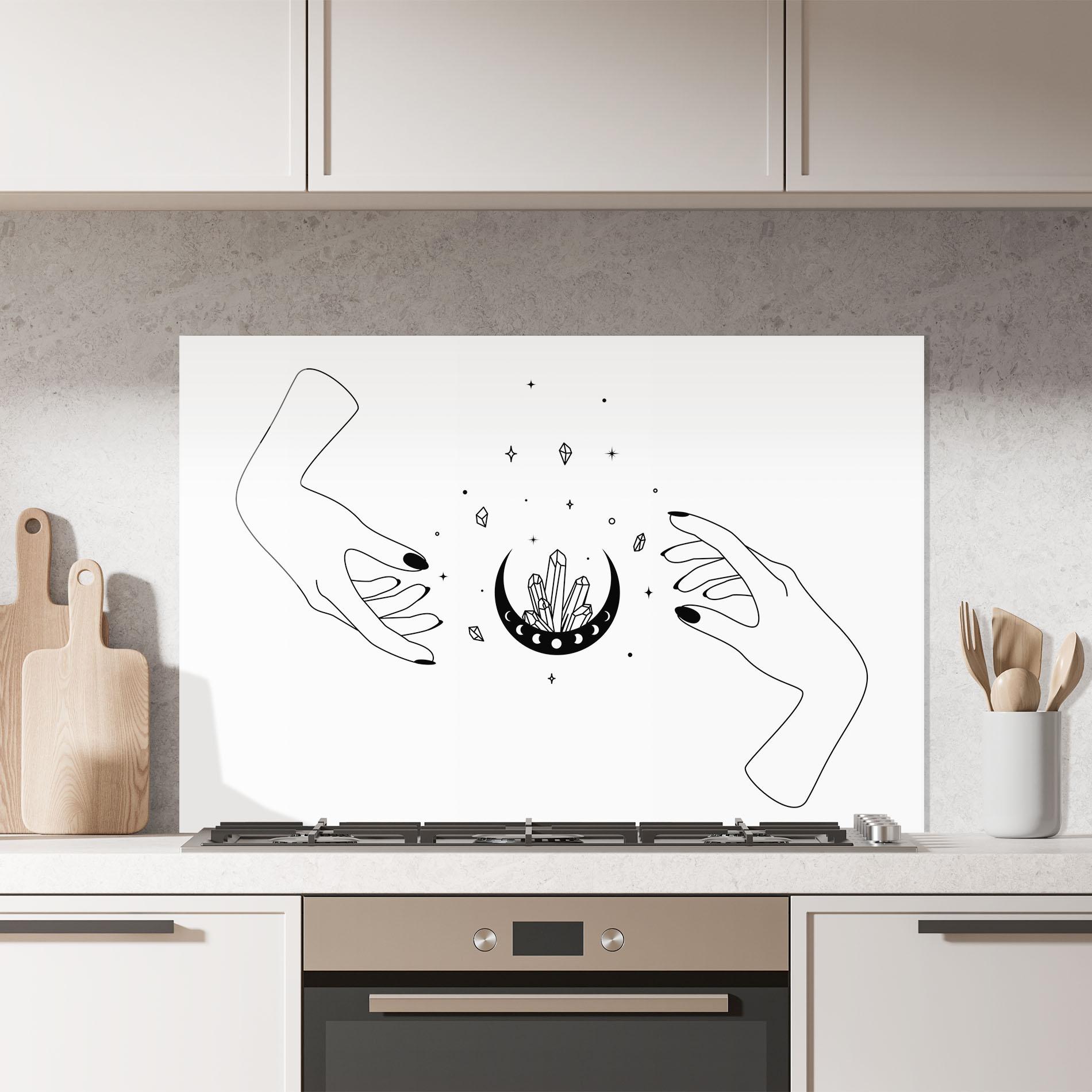 Küchenrückwand Glas Crystal Hand mockup 7