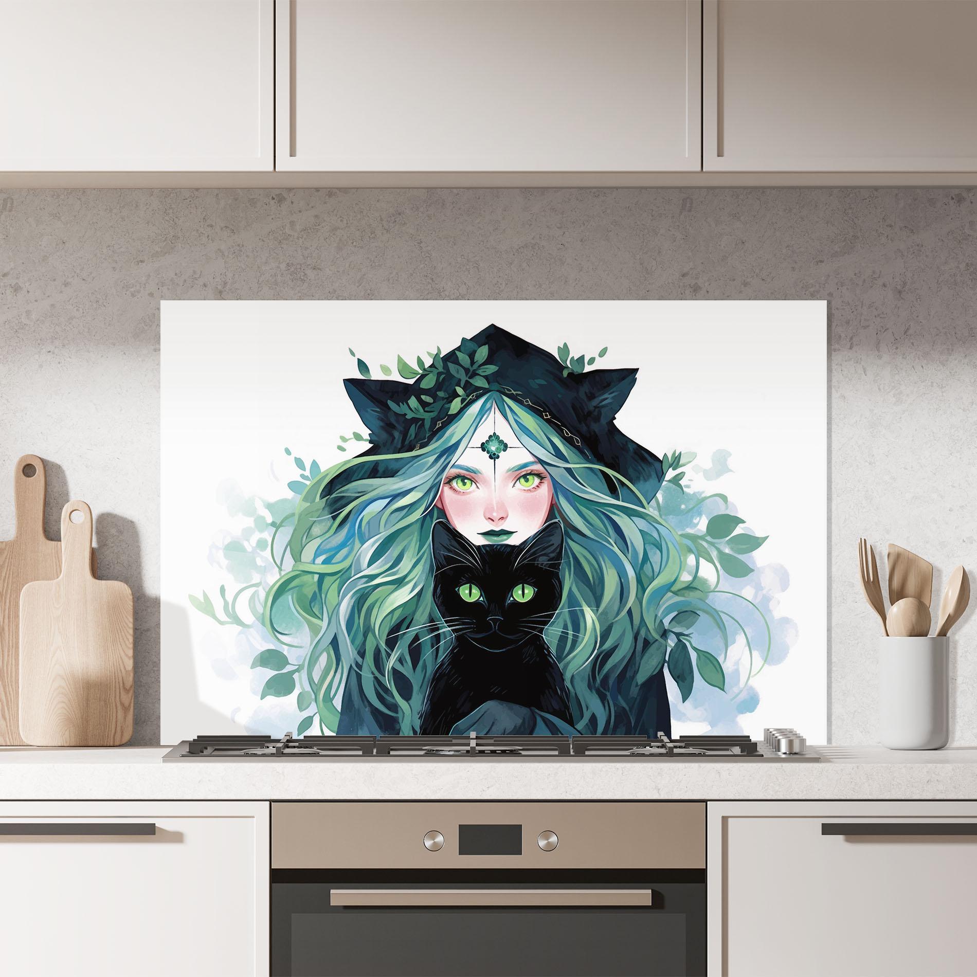 Küchenrückwand Glas Magic Cat Witch mockup 7