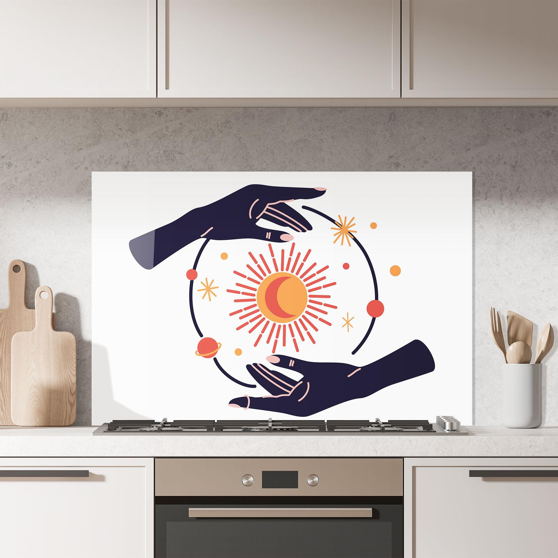 Küchenrückwand Glas Purple Magic Hands mockup 7