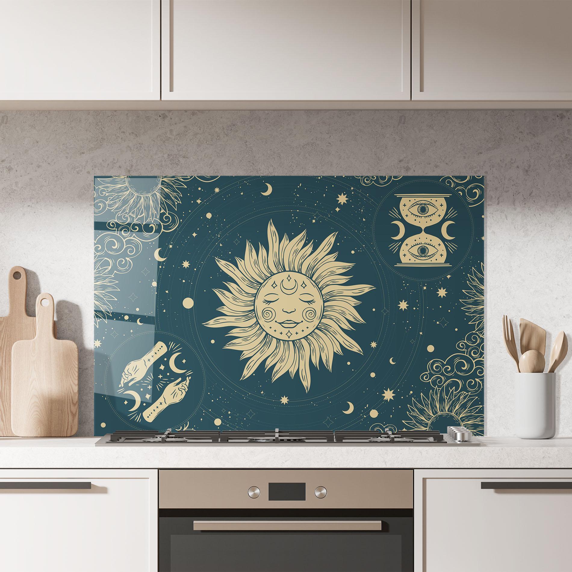 Küchenrückwand Glas Sun Face Magic mockup 7
