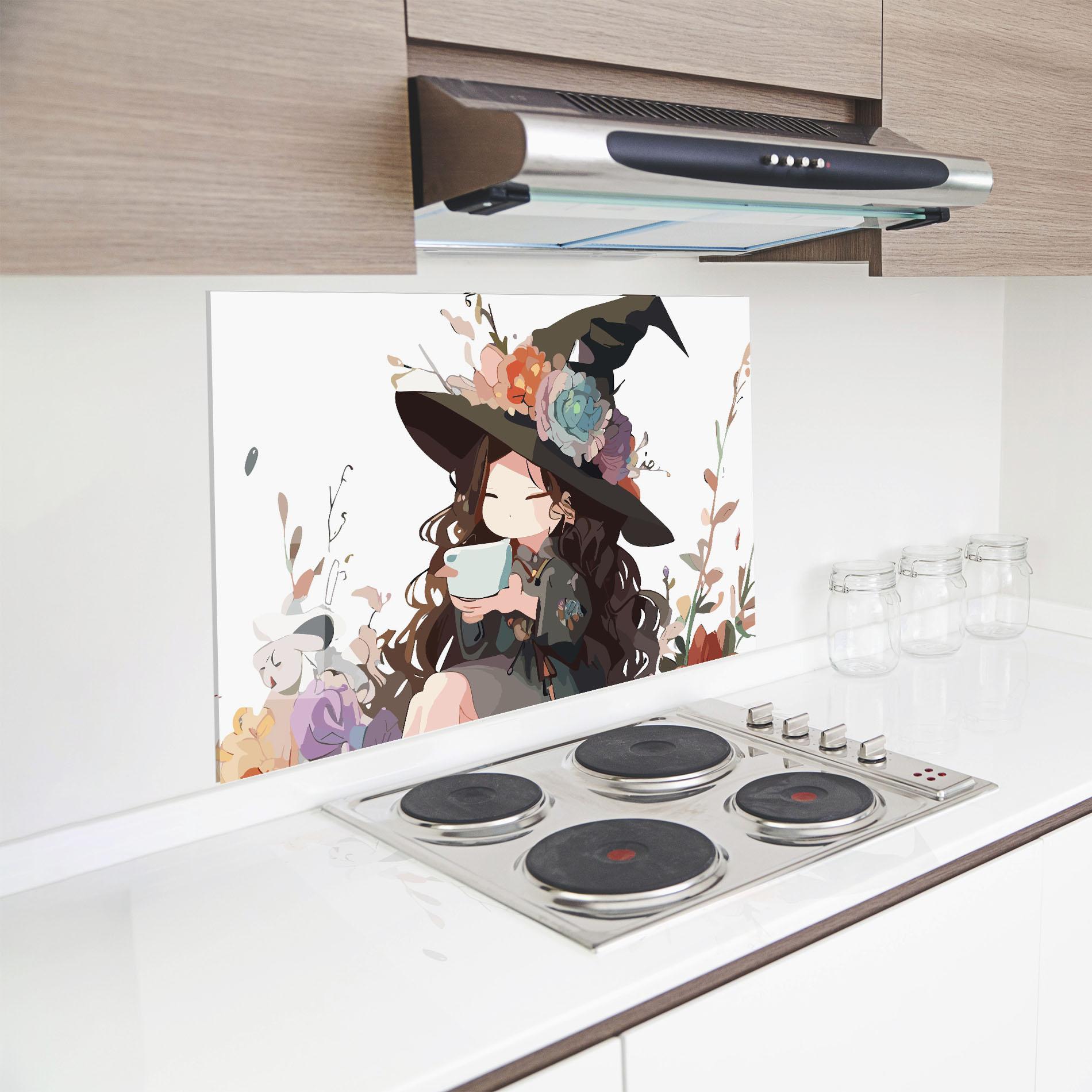 Küchenrückwand Glas Cute Witch mockup 8