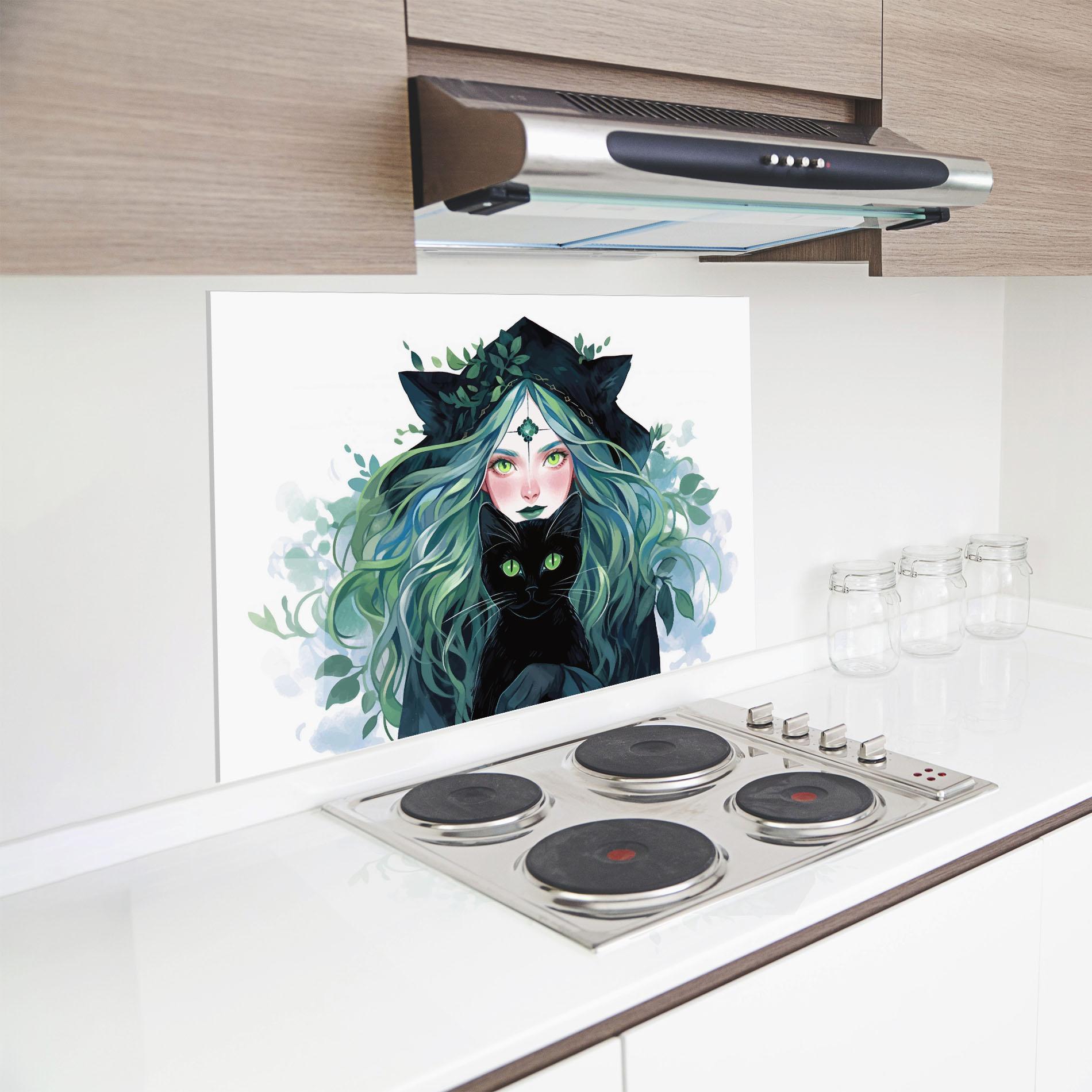 Küchenrückwand Glas Magic Cat Witch mockup 8