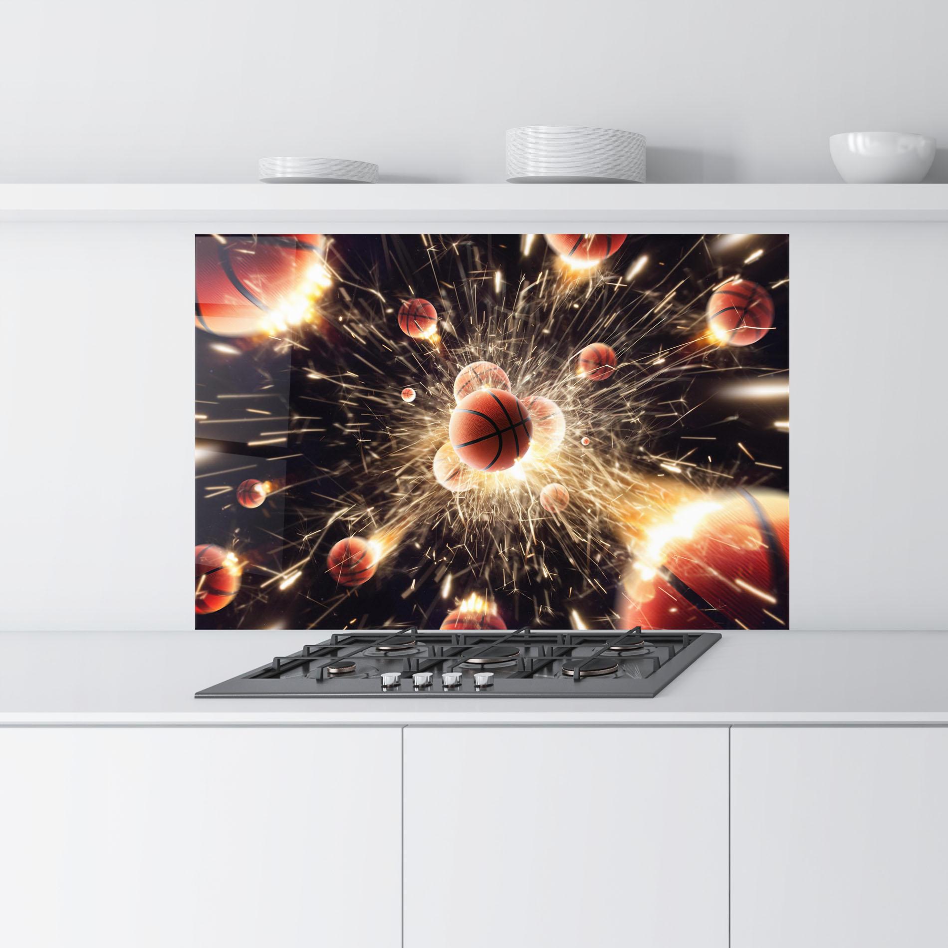 Küchenrückwand Glas Basketball Explosion mockup 9