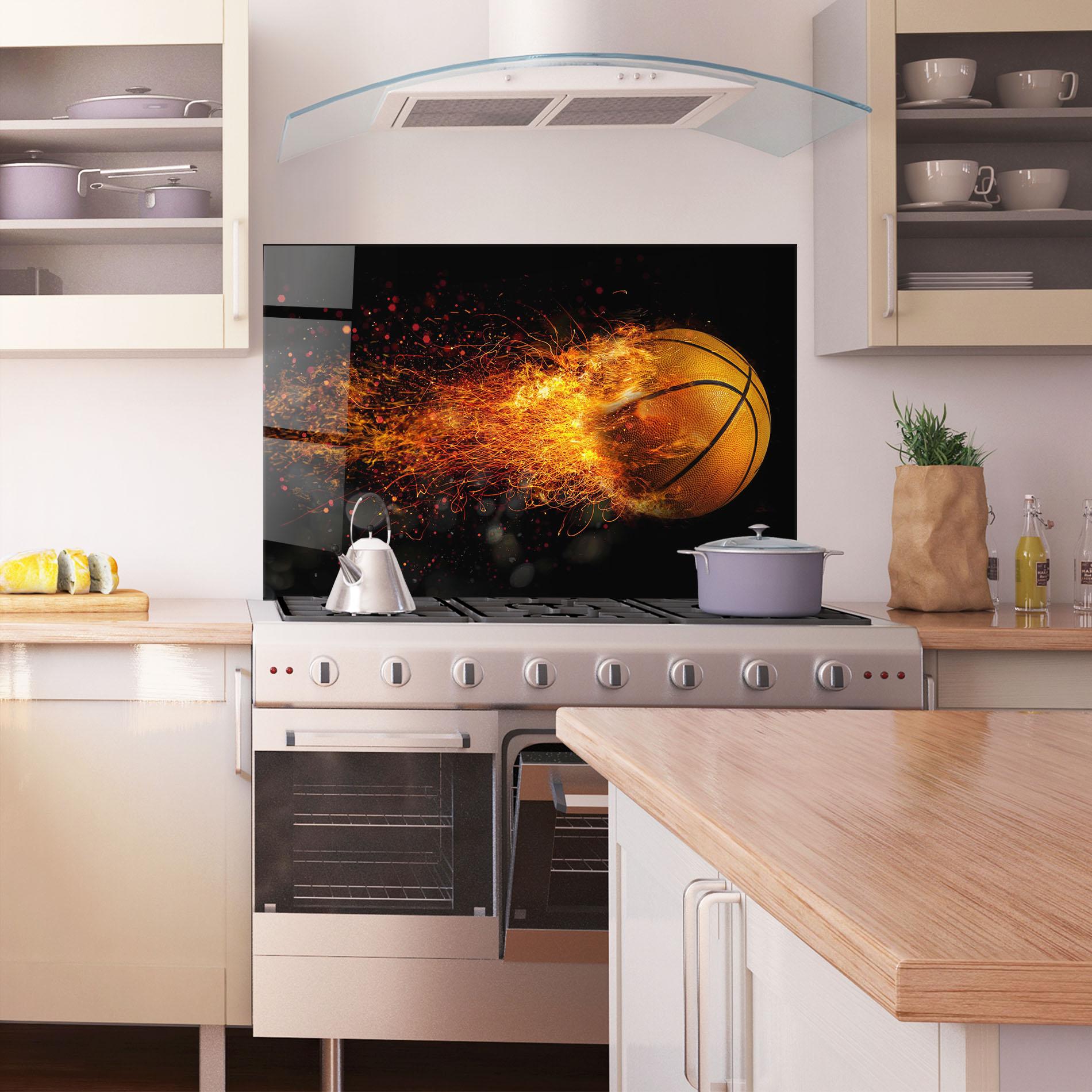 Küchenrückwand Glas Basket Ball Flame mockup 1