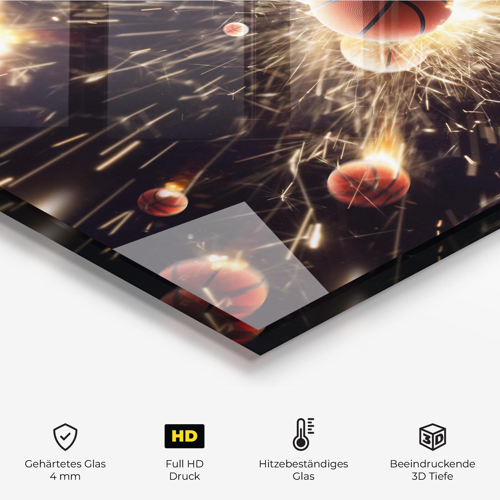 Küchenrückwand Glas Basketball Explosion mockup 2