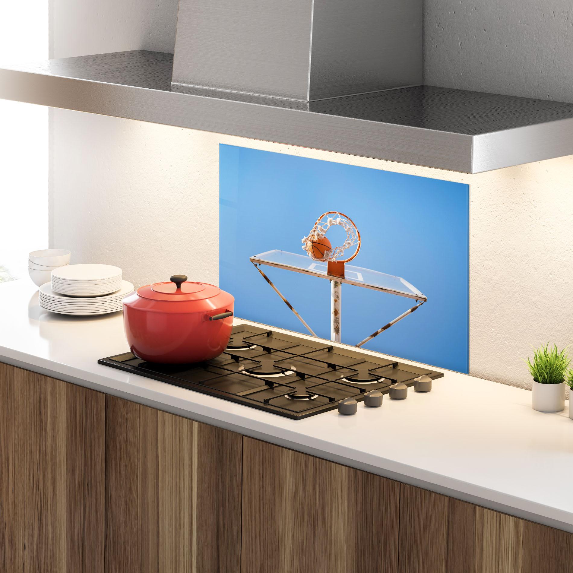 Küchenrückwand Glas Basketball Hoop Blue Sky mockup 4