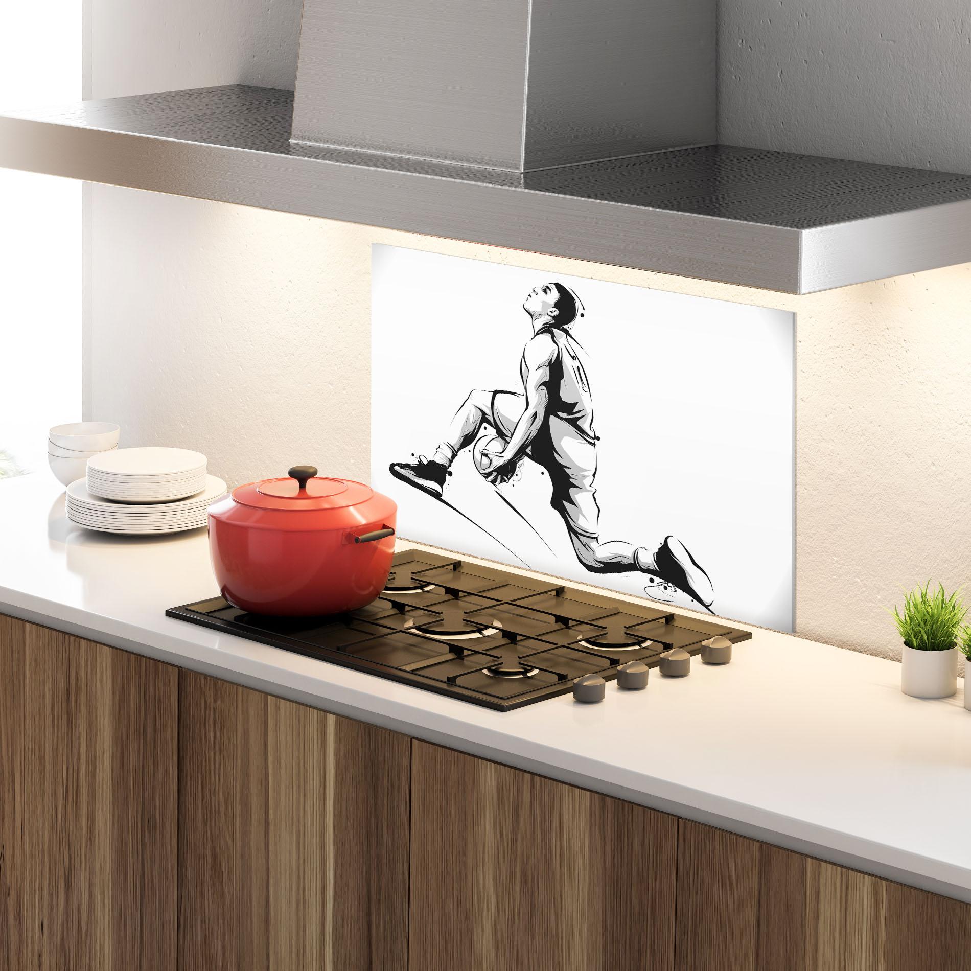 Küchenrückwand Glas Basketball Player Jump mockup 4