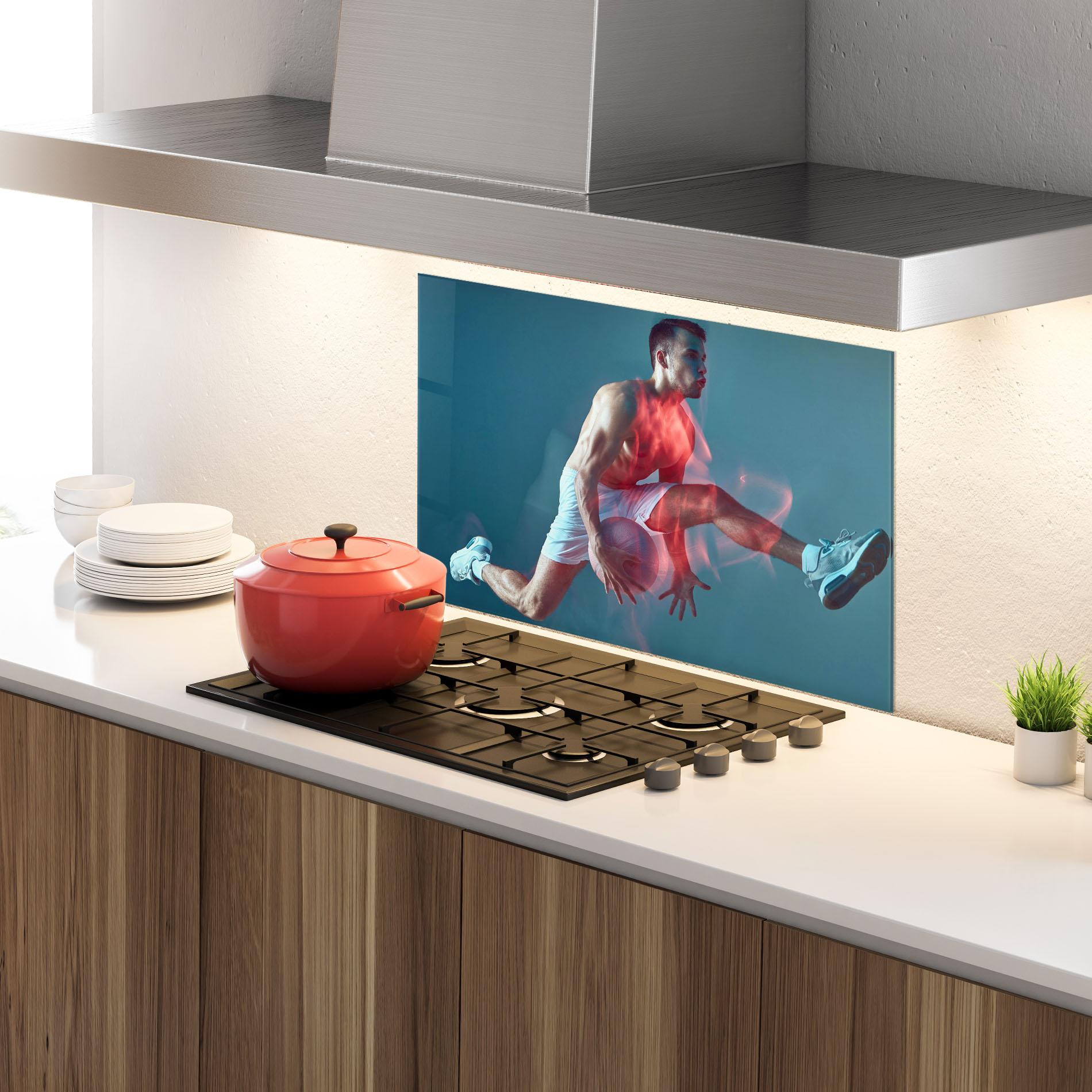 Küchenrückwand Glas Fire Basketball Player mockup 4