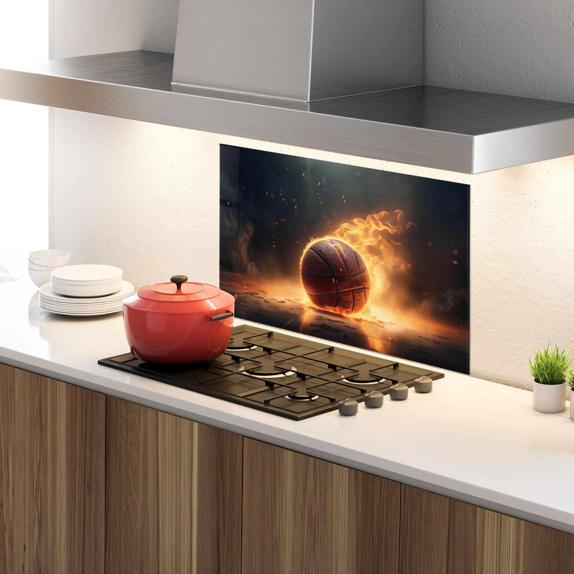 Küchenrückwand Glas Fire Basketball mockup 4