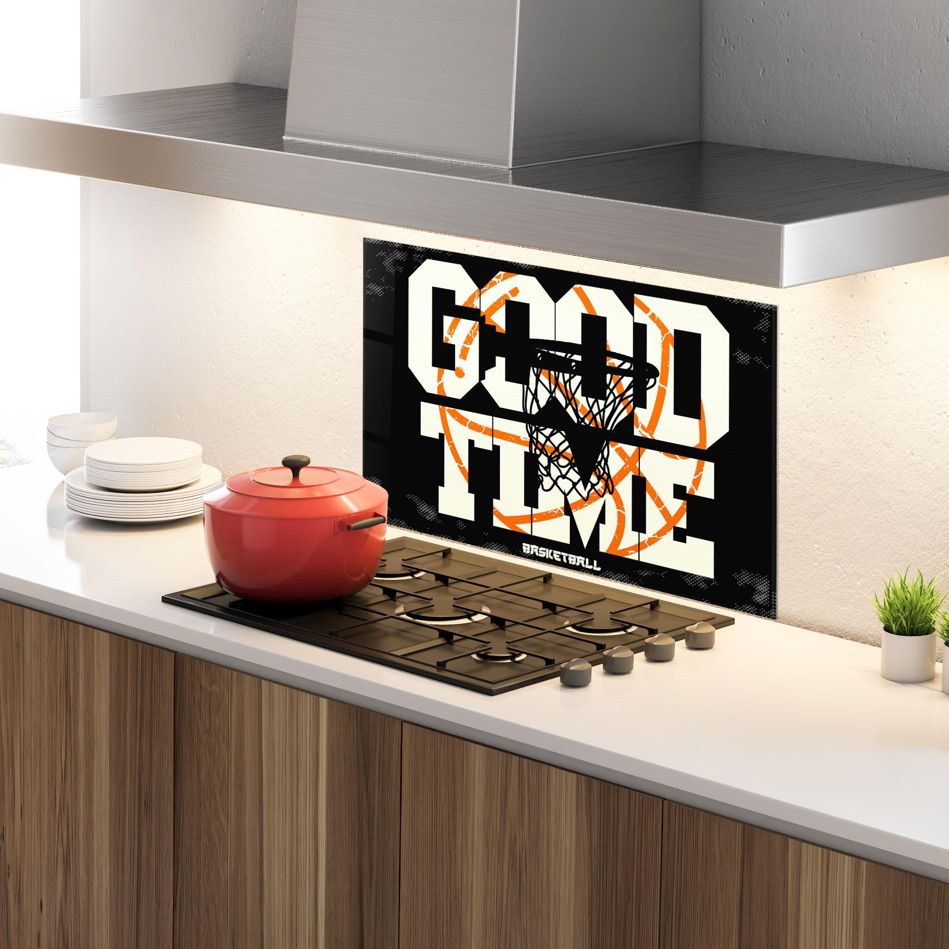 Küchenrückwand Glas Good Time Basket mockup 4