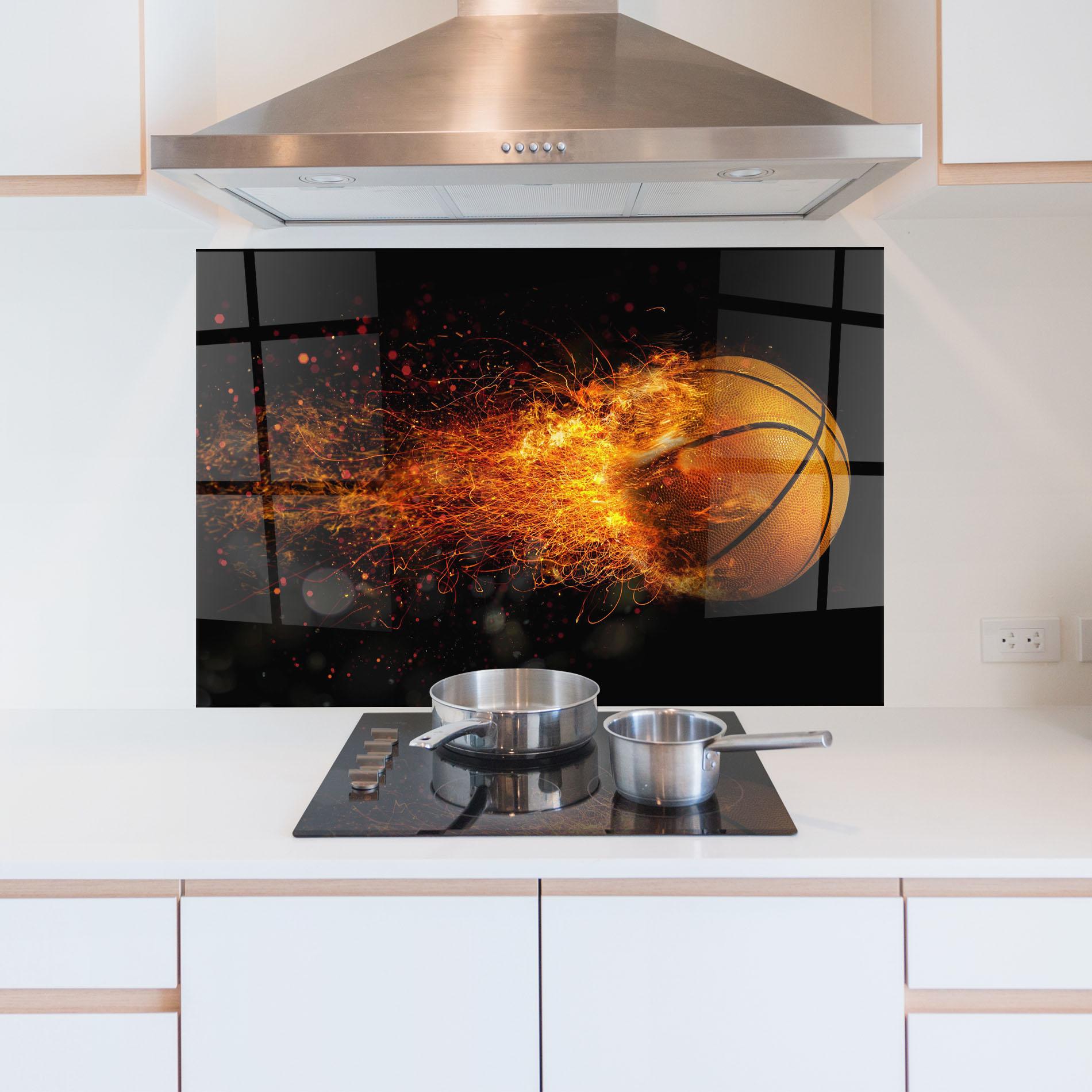 Küchenrückwand Glas Basket Ball Flame mockup 5