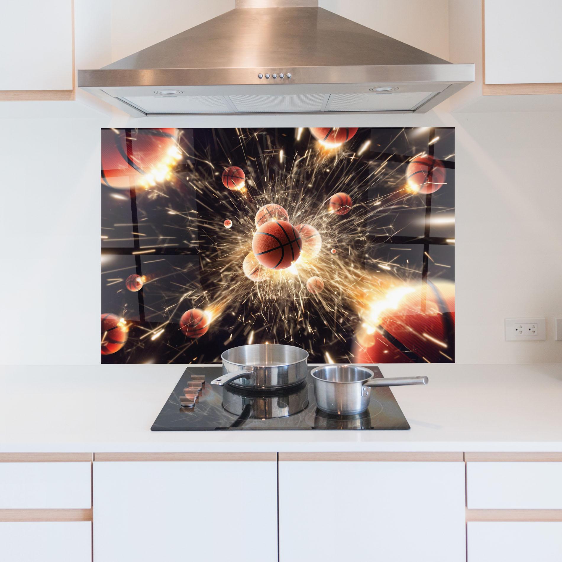 Küchenrückwand Glas Basketball Explosion mockup 5