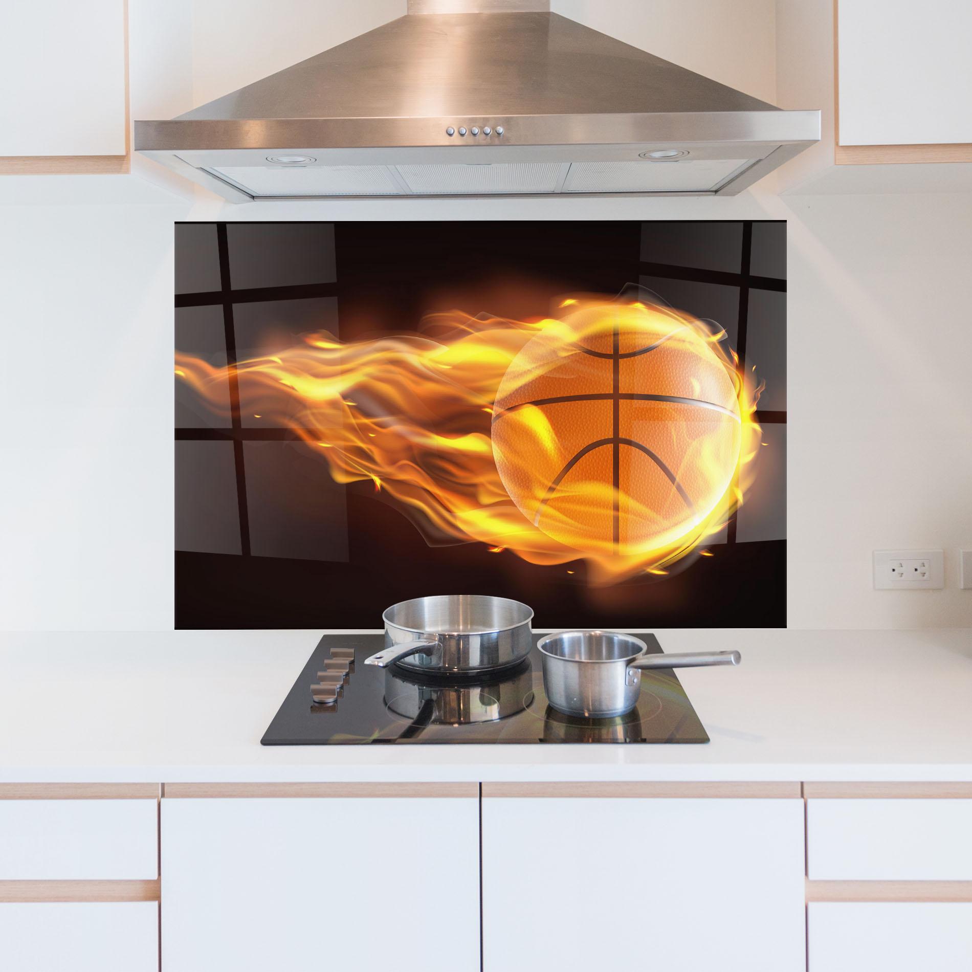 Küchenrückwand Glas Basketball On Fire mockup 5
