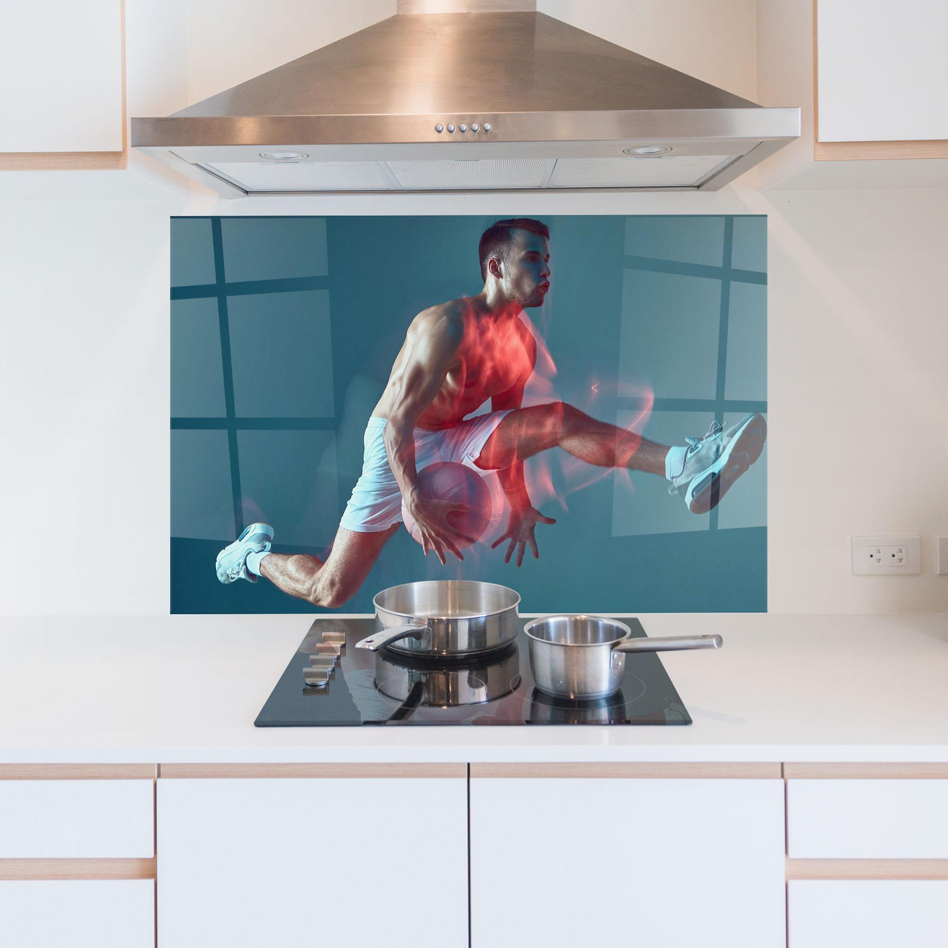 Küchenrückwand Glas Fire Basketball Player mockup 5