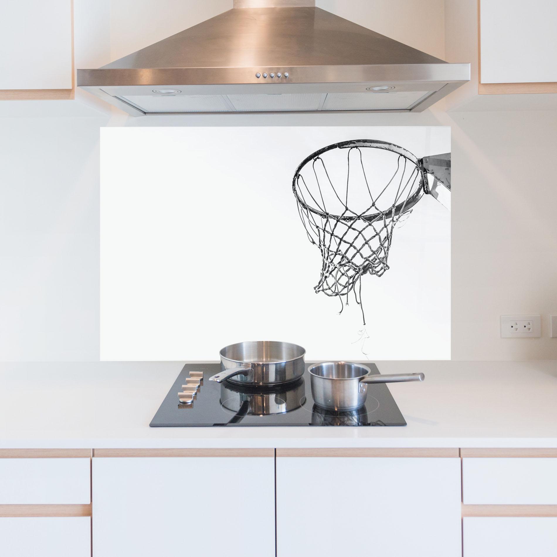 Küchenrückwand Glas Grey Basket Hoop mockup 5