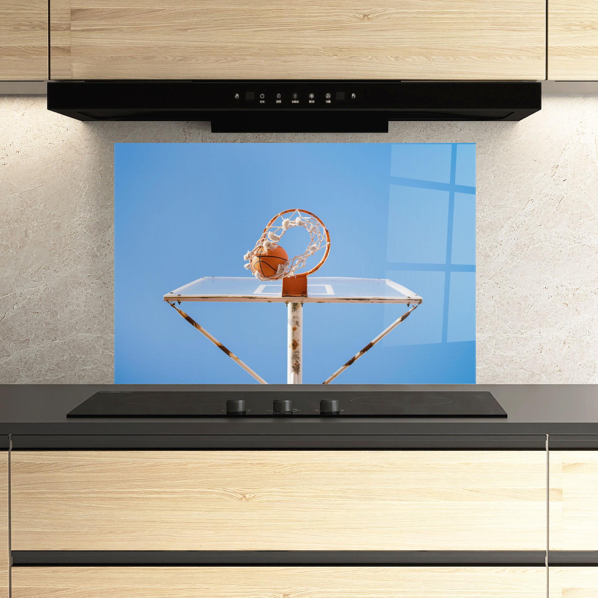 Küchenrückwand Glas Basketball Hoop Blue Sky mockup 3