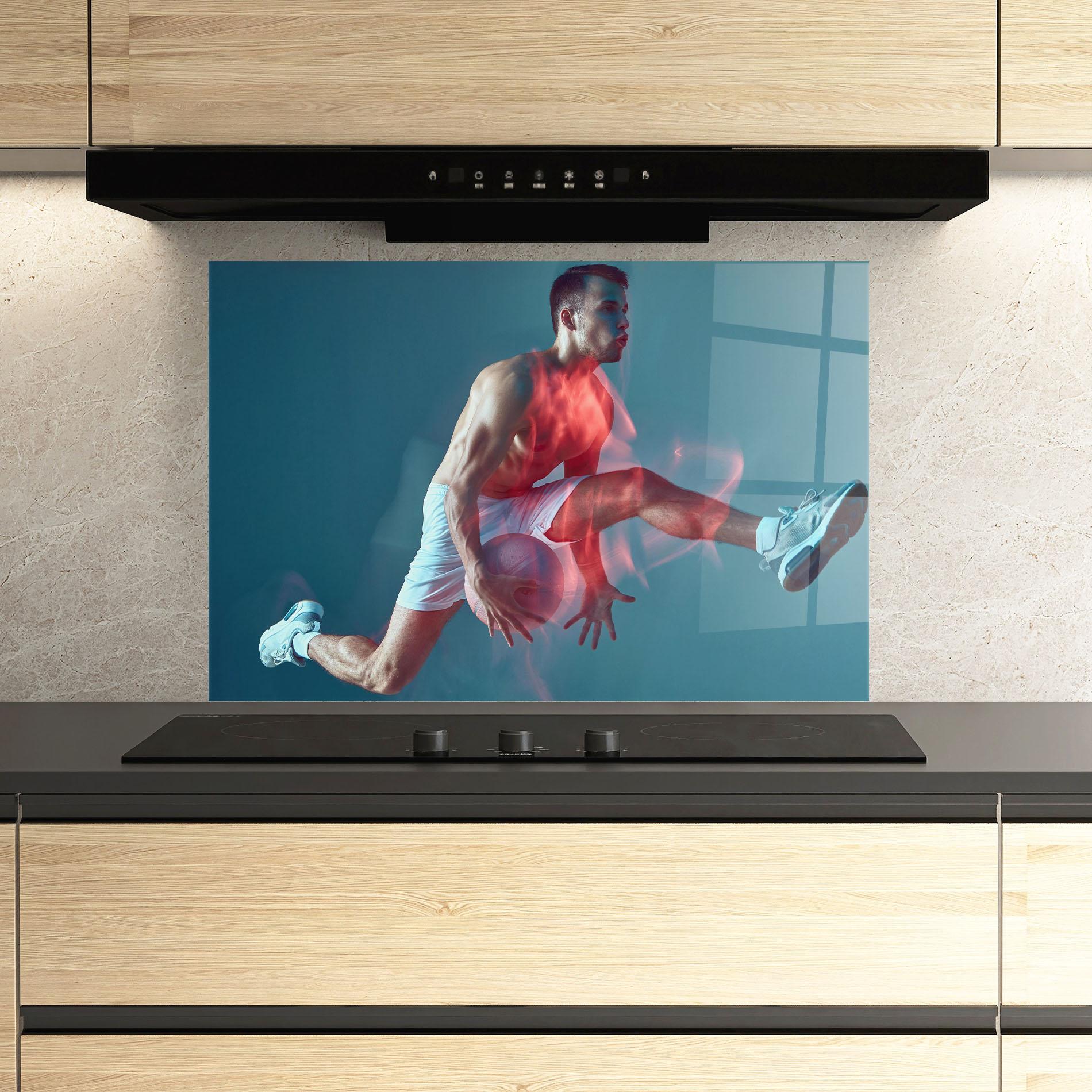 Küchenrückwand Glas Fire Basketball Player mockup 3