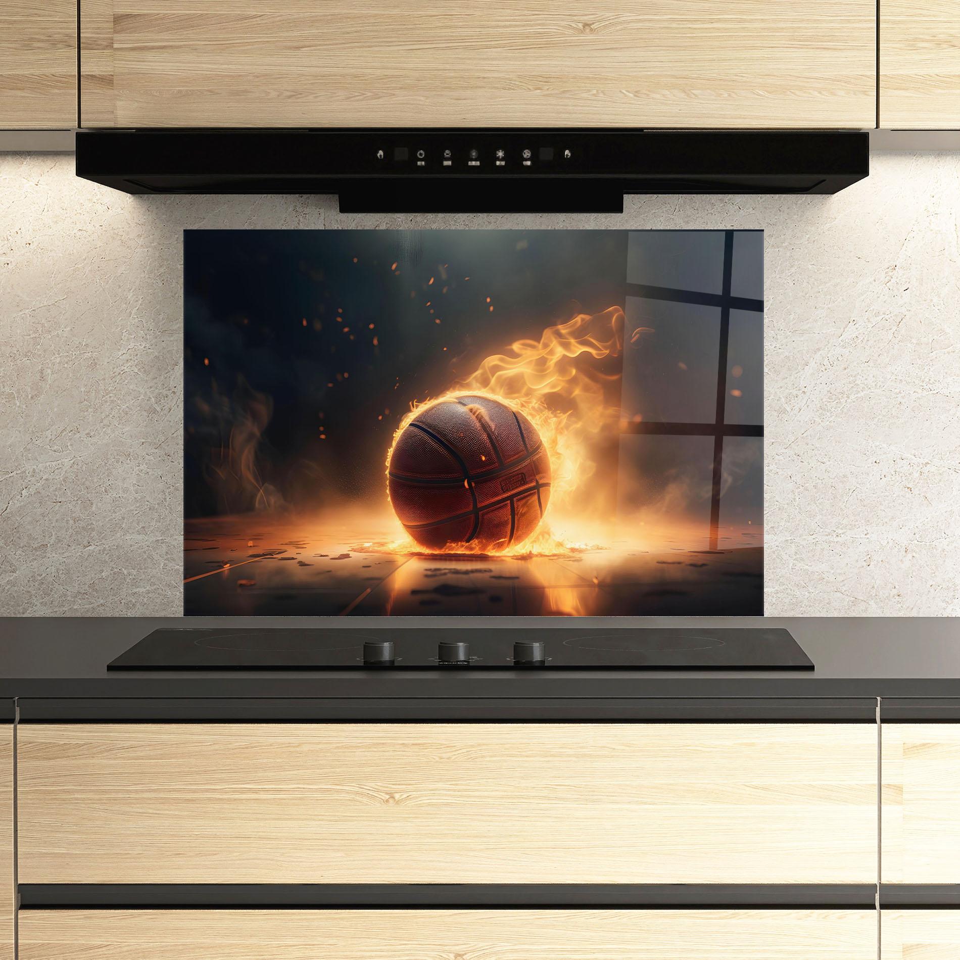 Küchenrückwand Glas Fire Basketball mockup 3