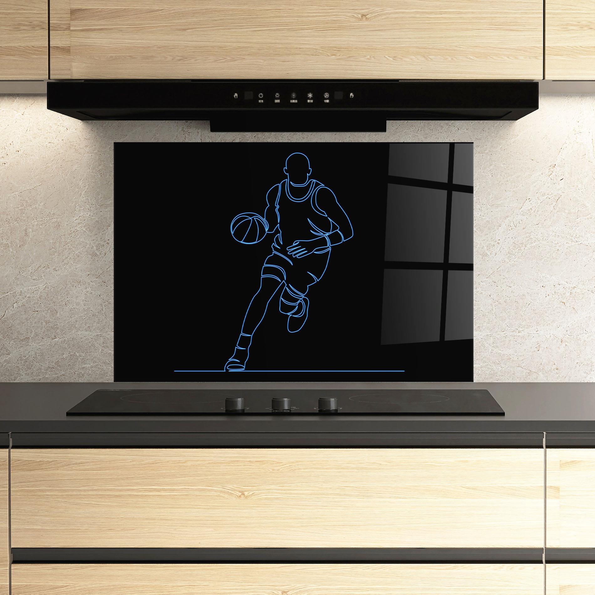 Küchenrückwand Glas Neon Basketball Player mockup 3