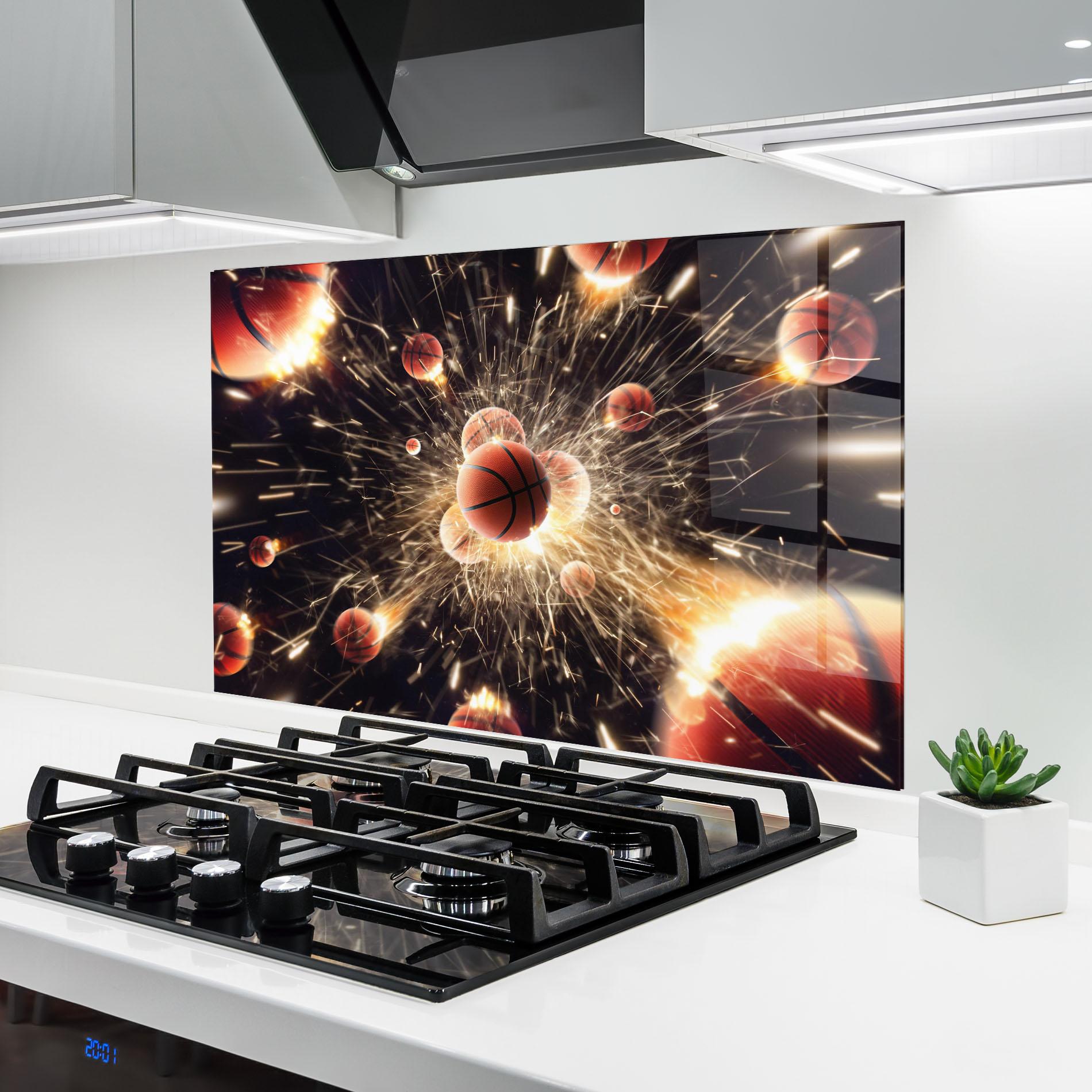 Küchenrückwand Glas Basketball Explosion mockup 6