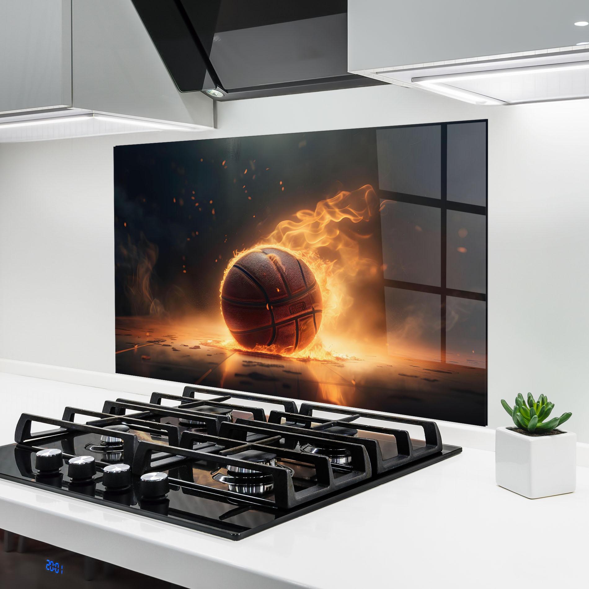 Küchenrückwand Glas Fire Basketball mockup 6