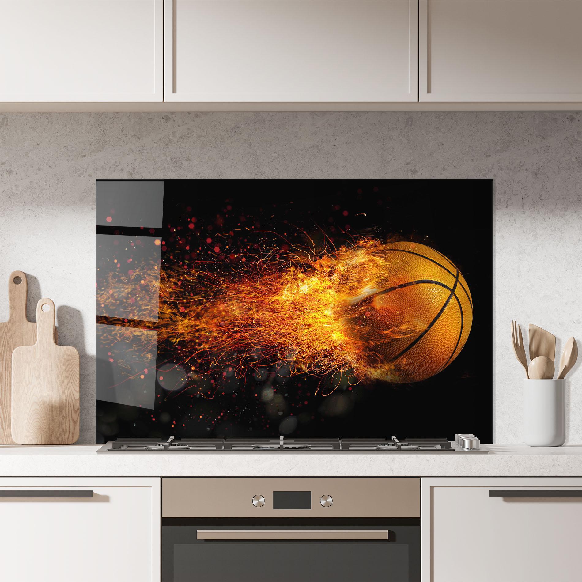 Küchenrückwand Glas Basket Ball Flame mockup 7