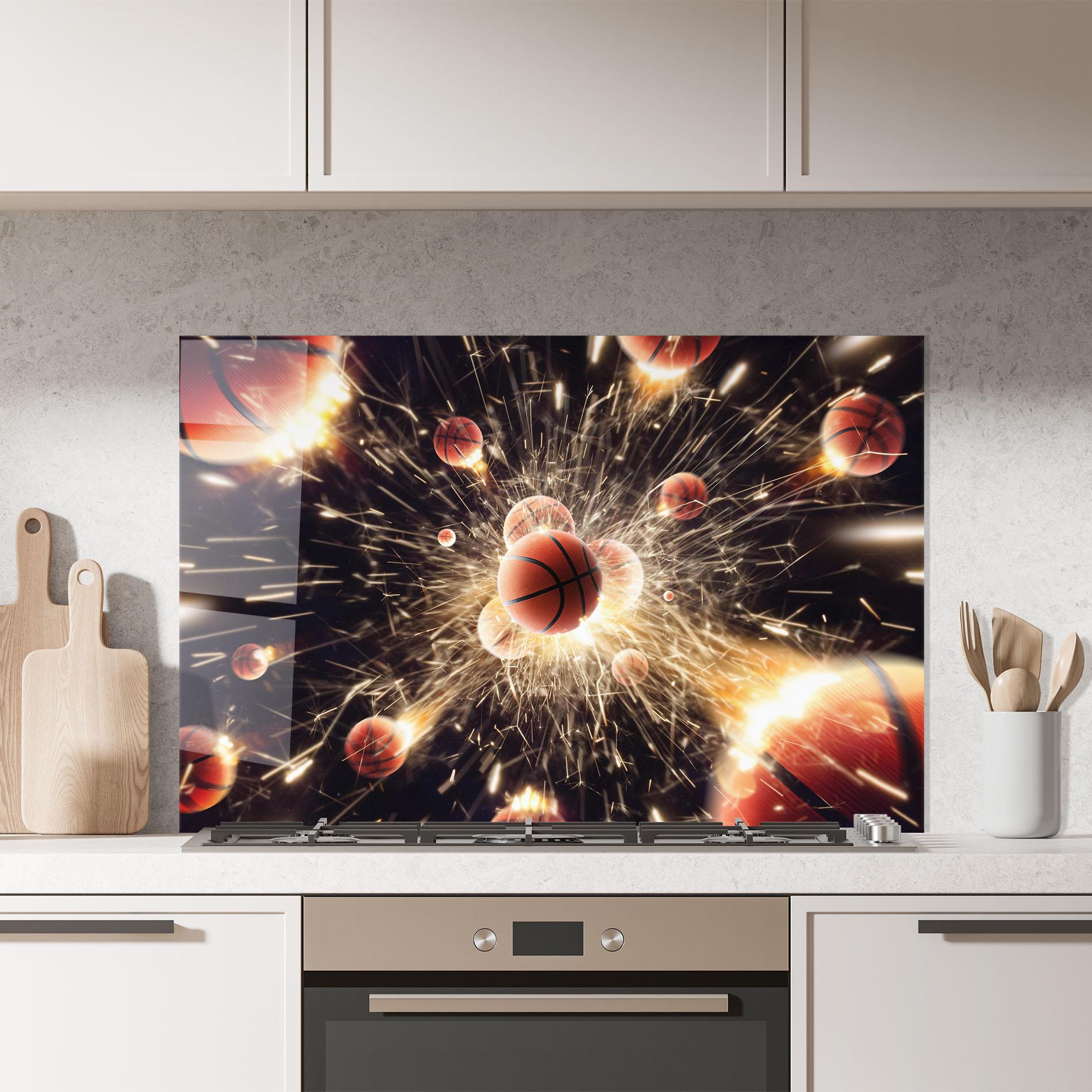 Küchenrückwand Glas Basketball Explosion mockup 7