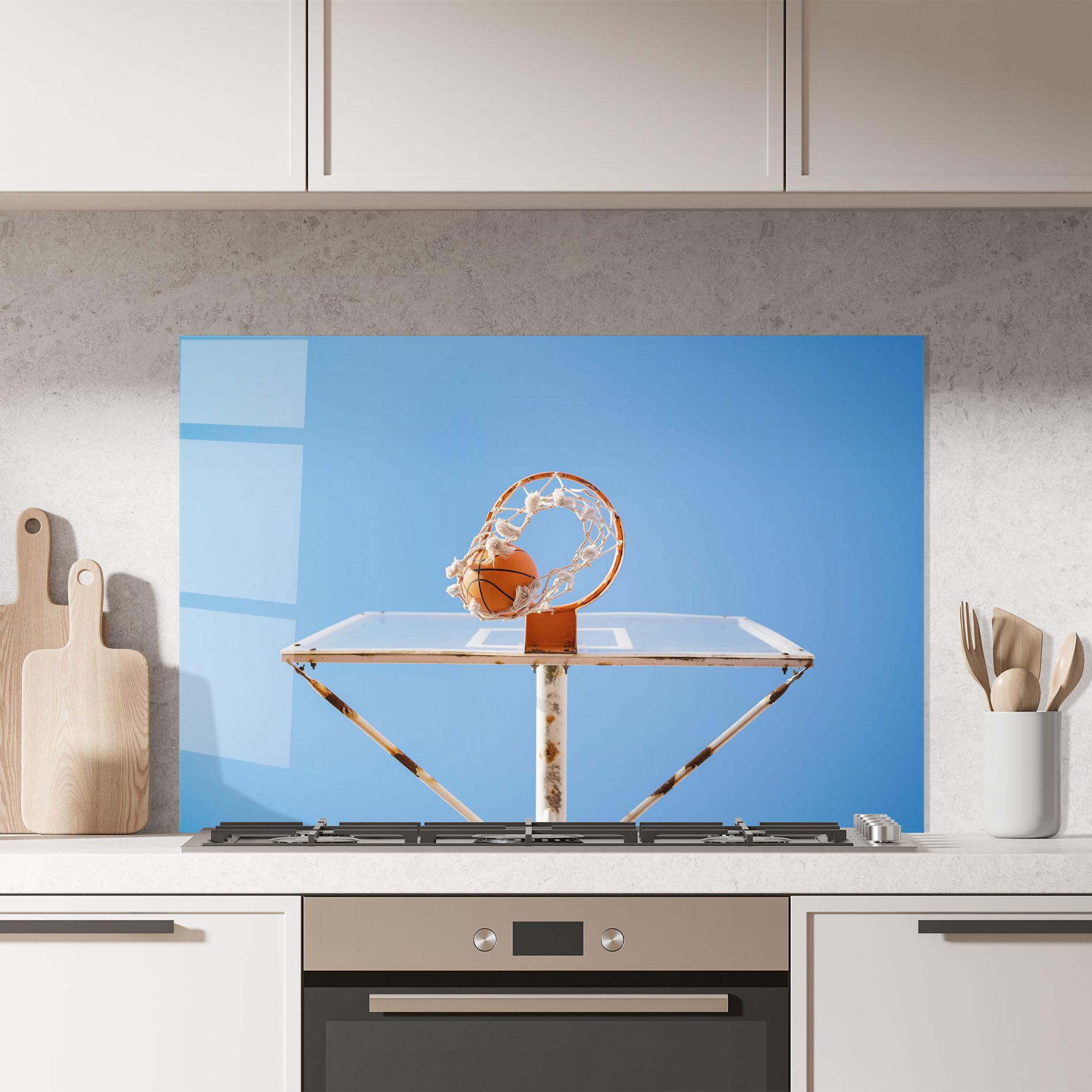Küchenrückwand Glas Basketball Hoop Blue Sky mockup 7