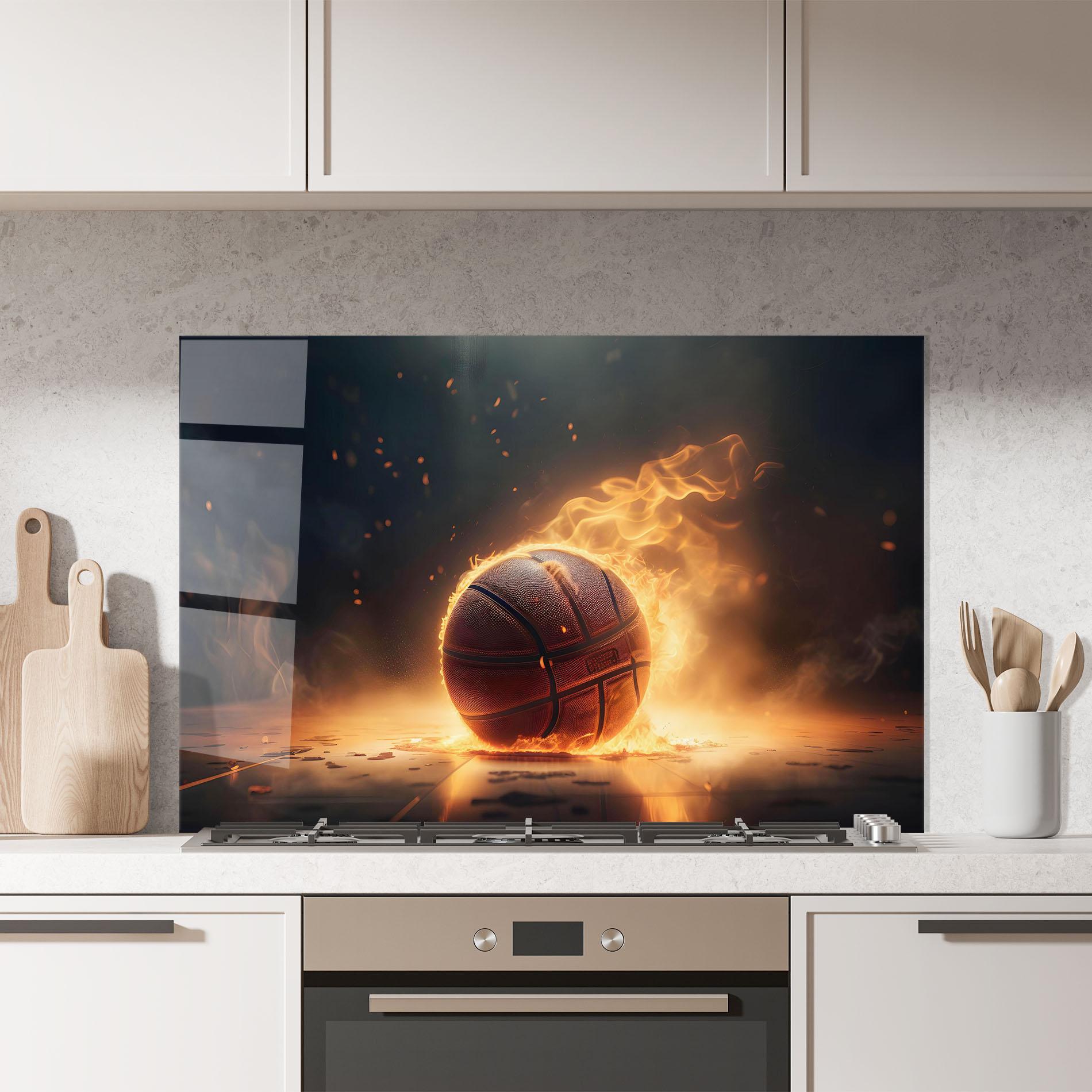 Küchenrückwand Glas Fire Basketball mockup 7