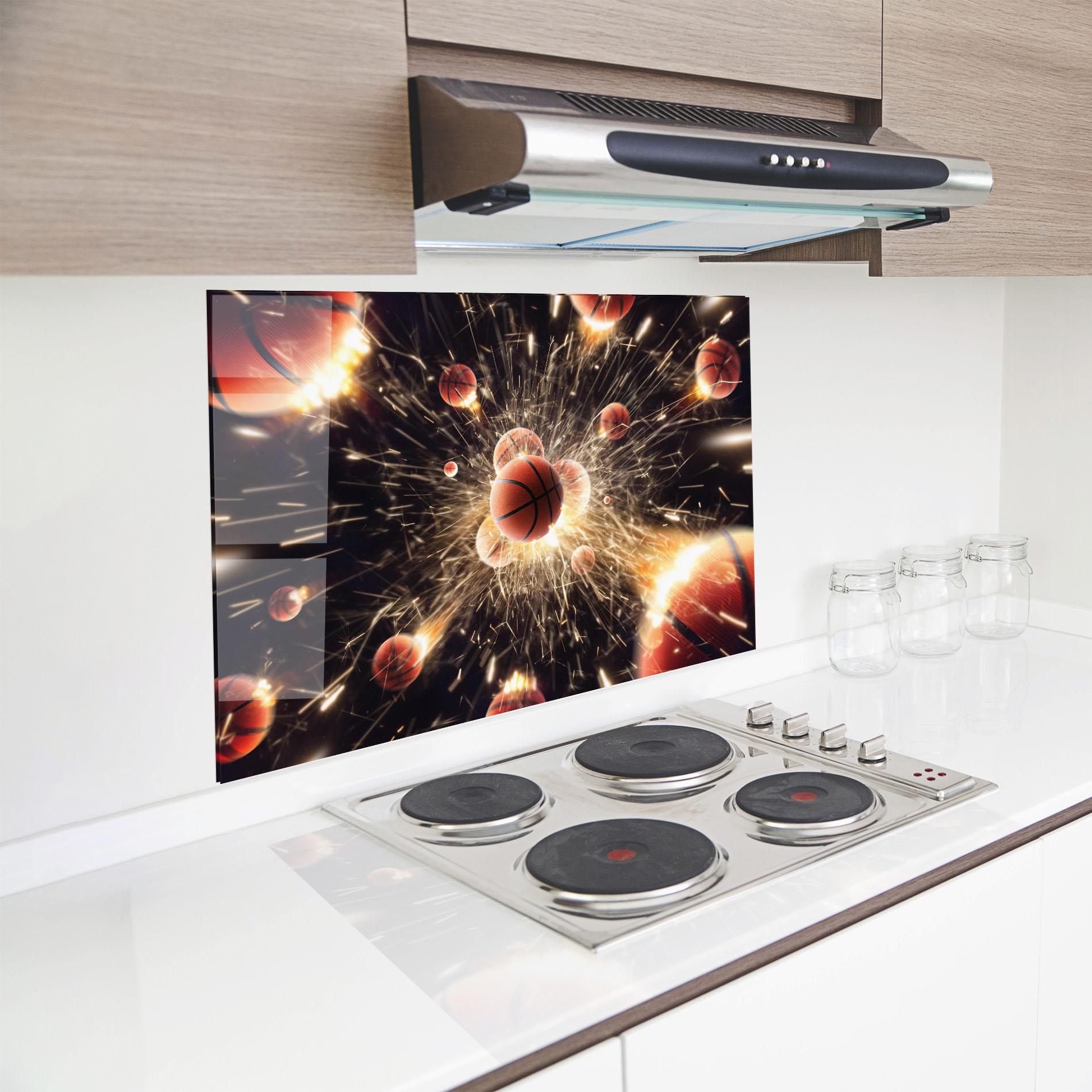 Küchenrückwand Glas Basketball Explosion mockup 8
