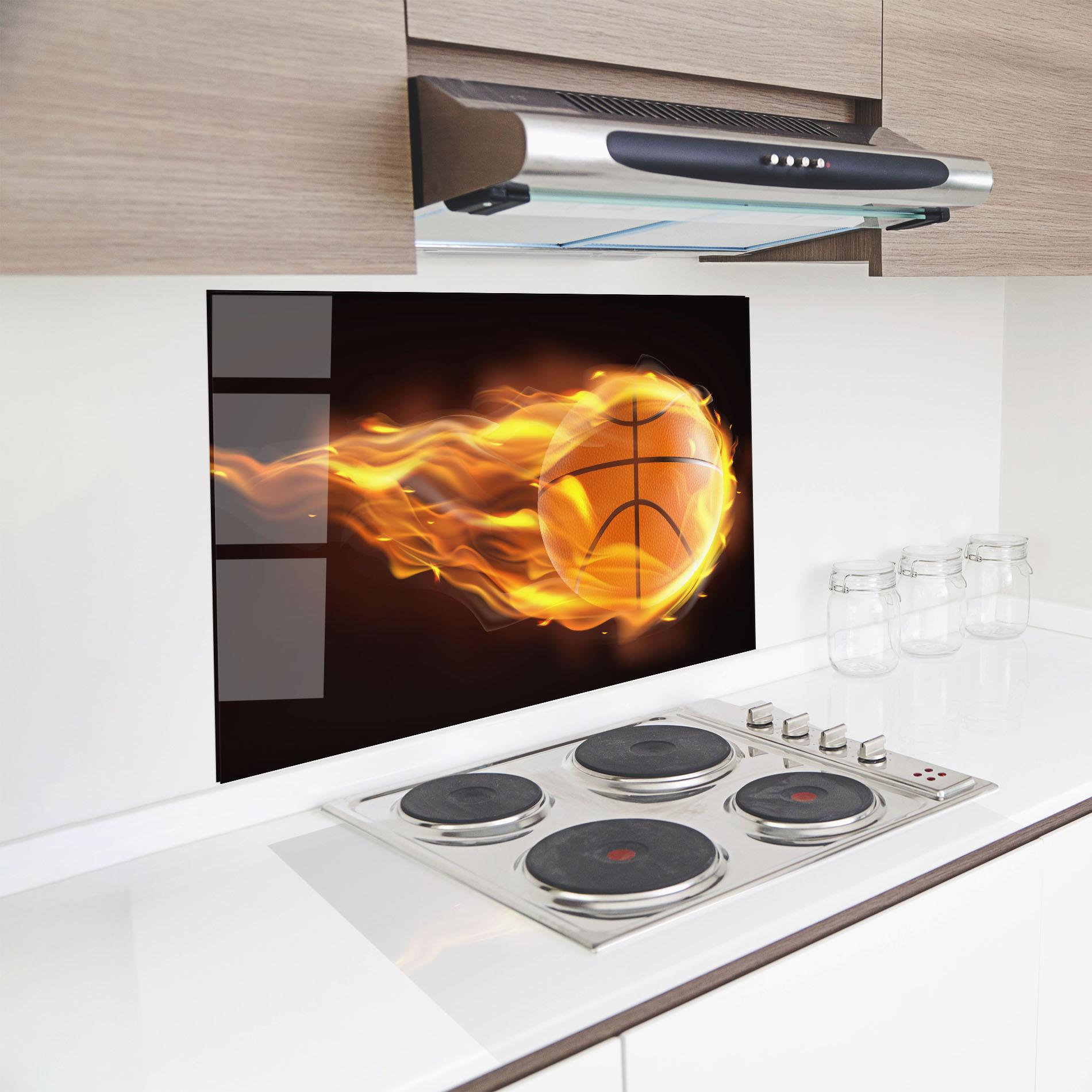 Küchenrückwand Glas Basketball On Fire mockup 8