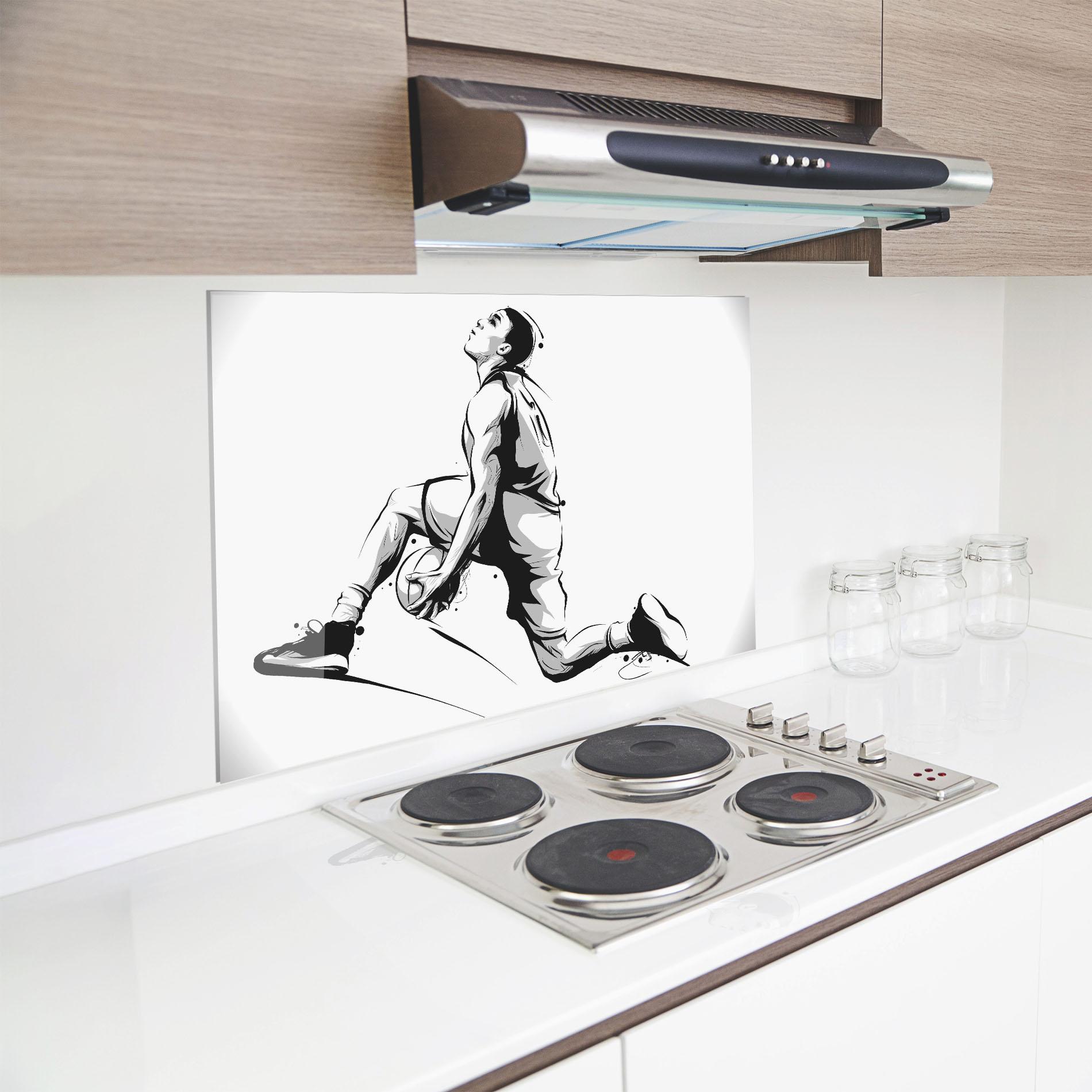 Küchenrückwand Glas Basketball Player Jump mockup 8