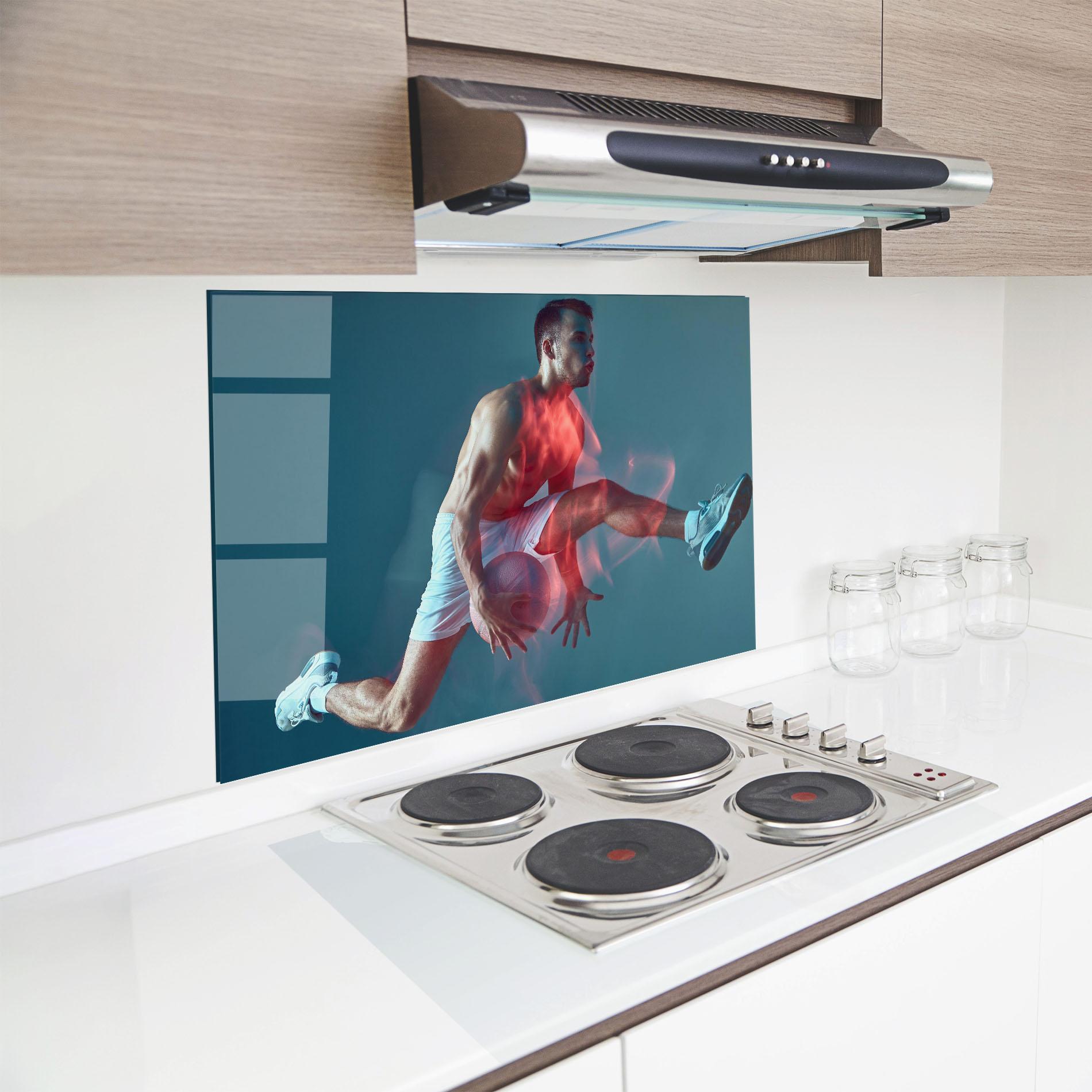 Küchenrückwand Glas Fire Basketball Player mockup 8
