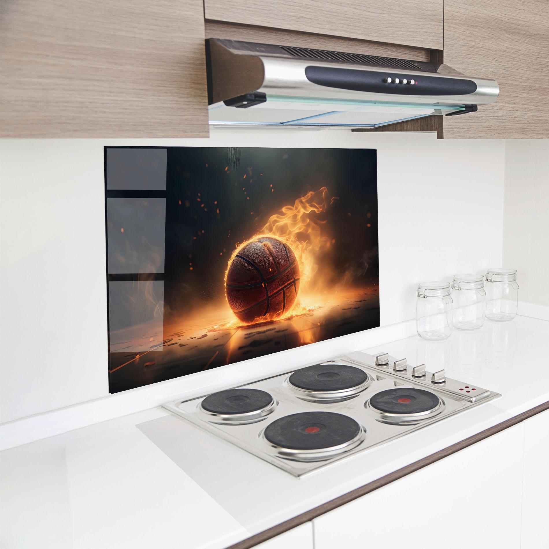 Küchenrückwand Glas Fire Basketball mockup 8