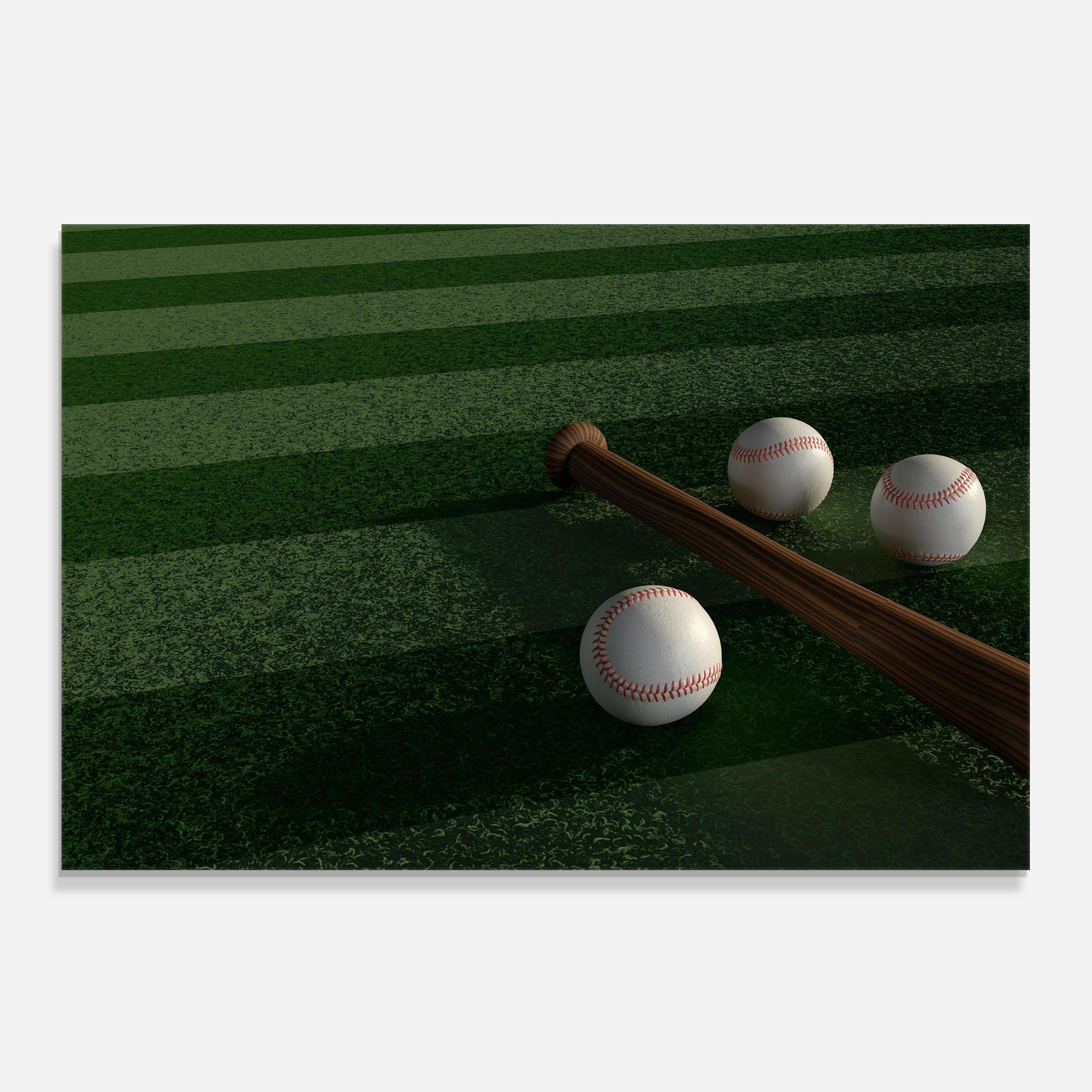 Küchenrückwand Glas Baseball Balls On Grass mockup 0
