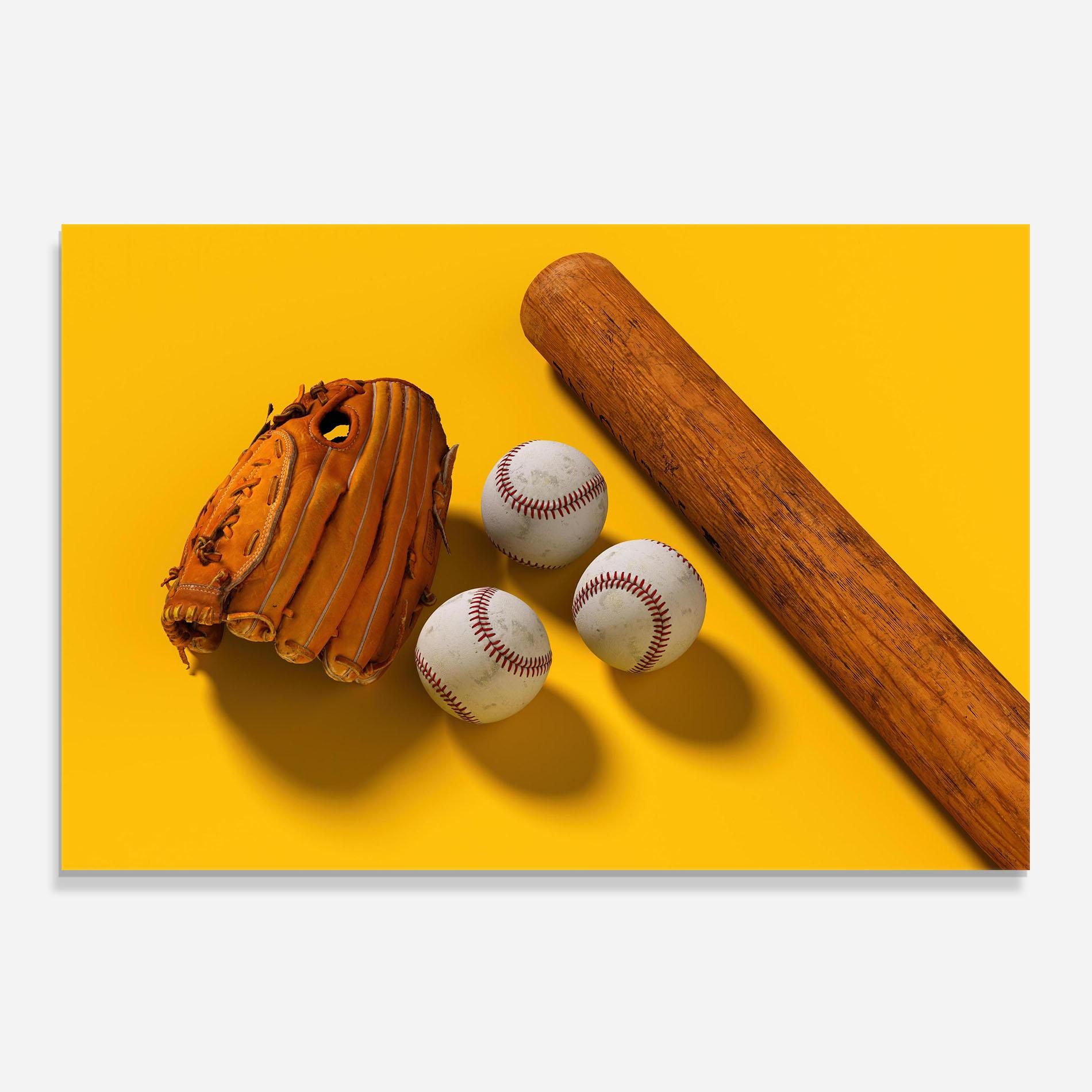 Küchenrückwand Glas Baseball Set On Yellow mockup 0