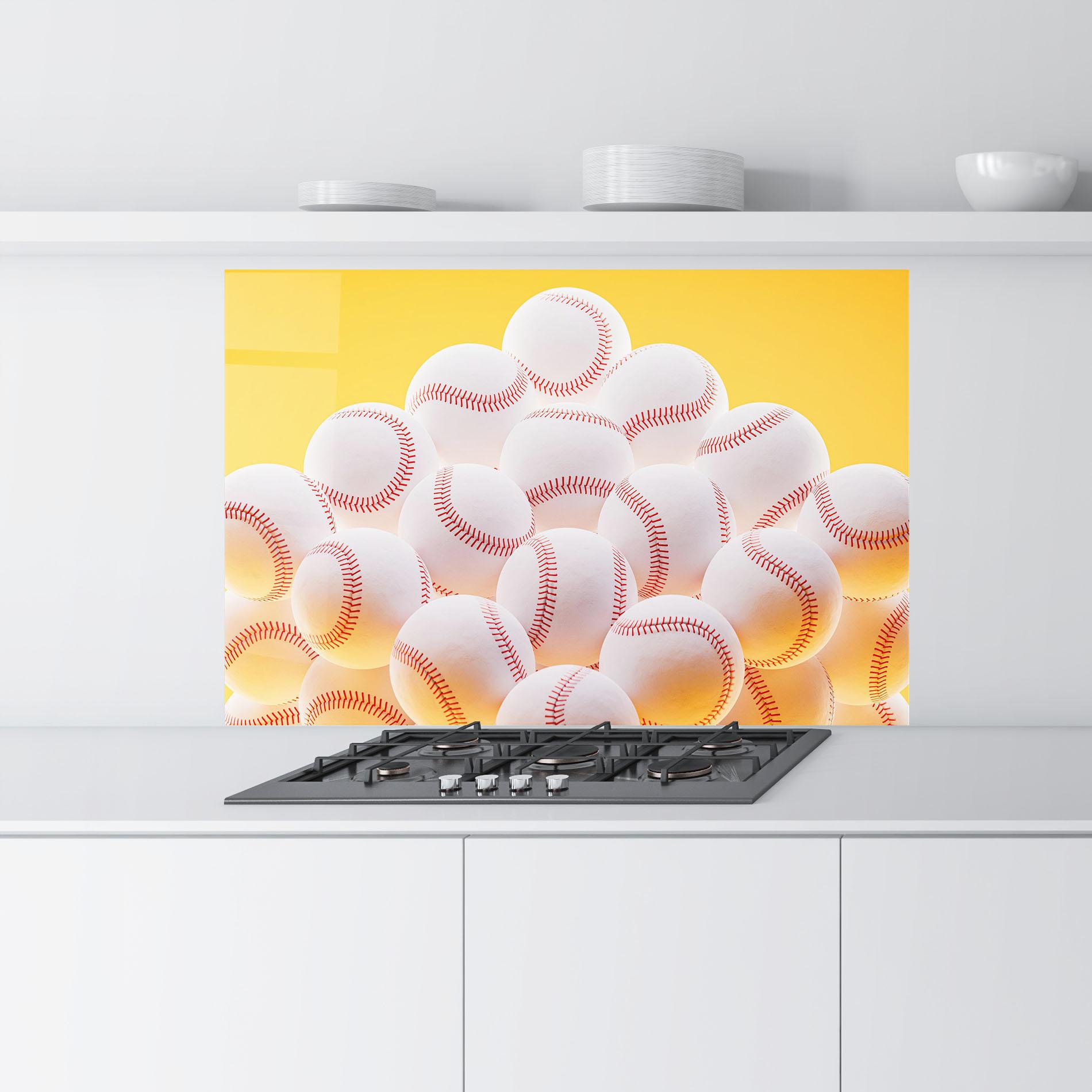 Küchenrückwand Glas Baseball Ball On Yellow mockup 9