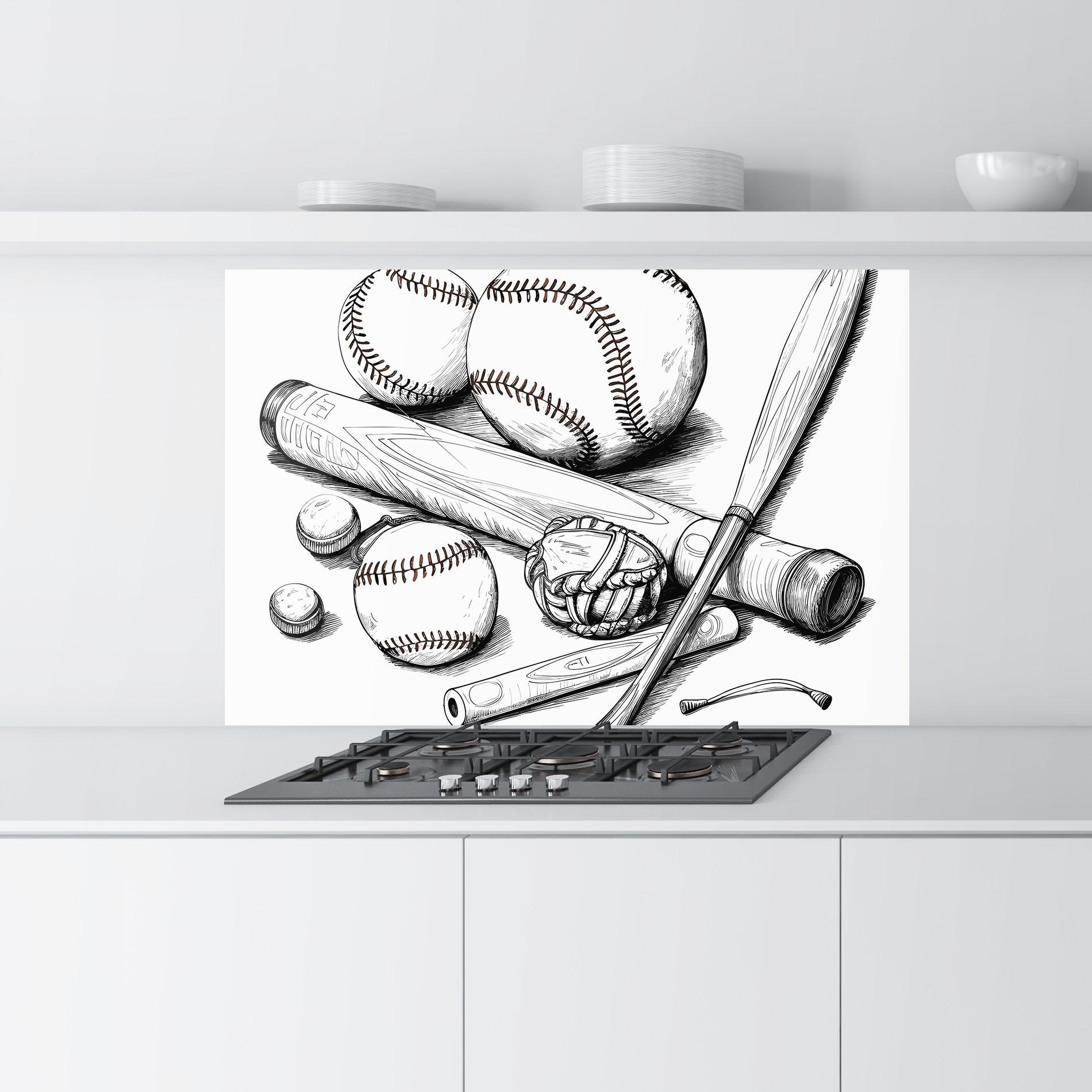 Küchenrückwand Glas Baseball Balls Line mockup 9