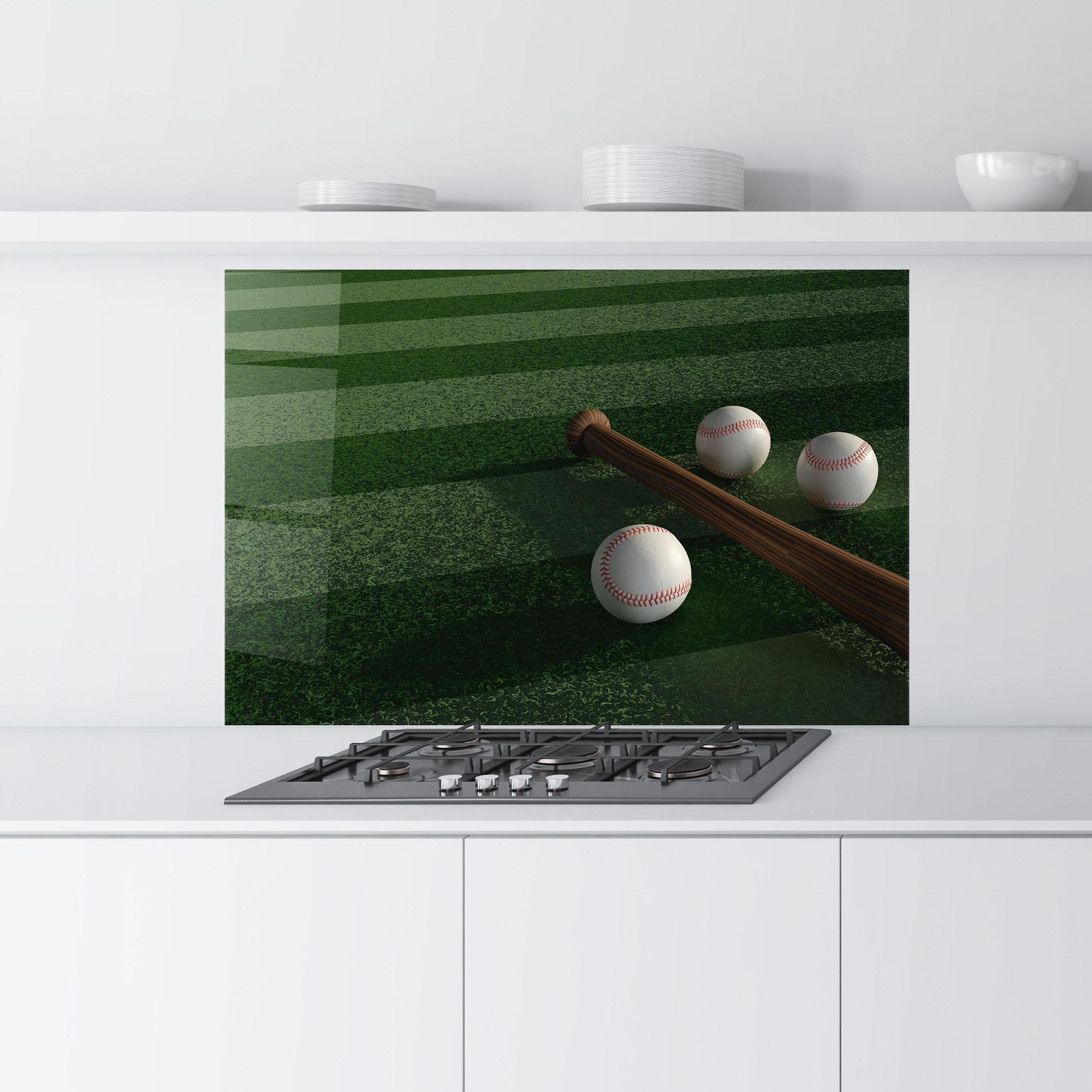 Küchenrückwand Glas Baseball Balls On Grass mockup 9