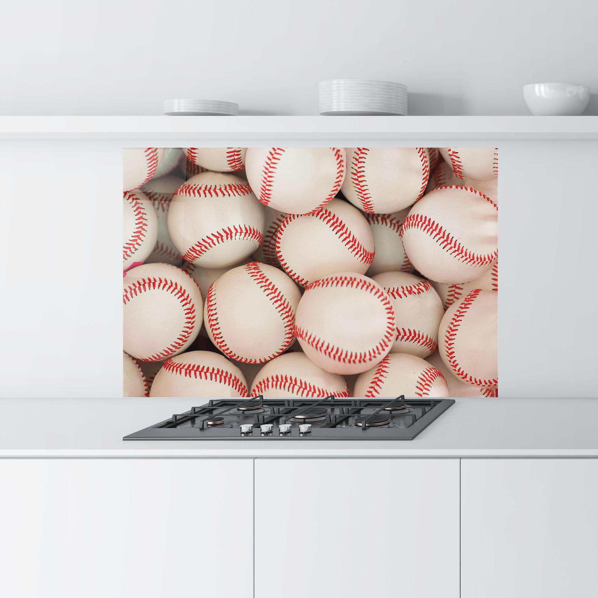 Küchenrückwand Glas Baseball Balls Stack mockup 9