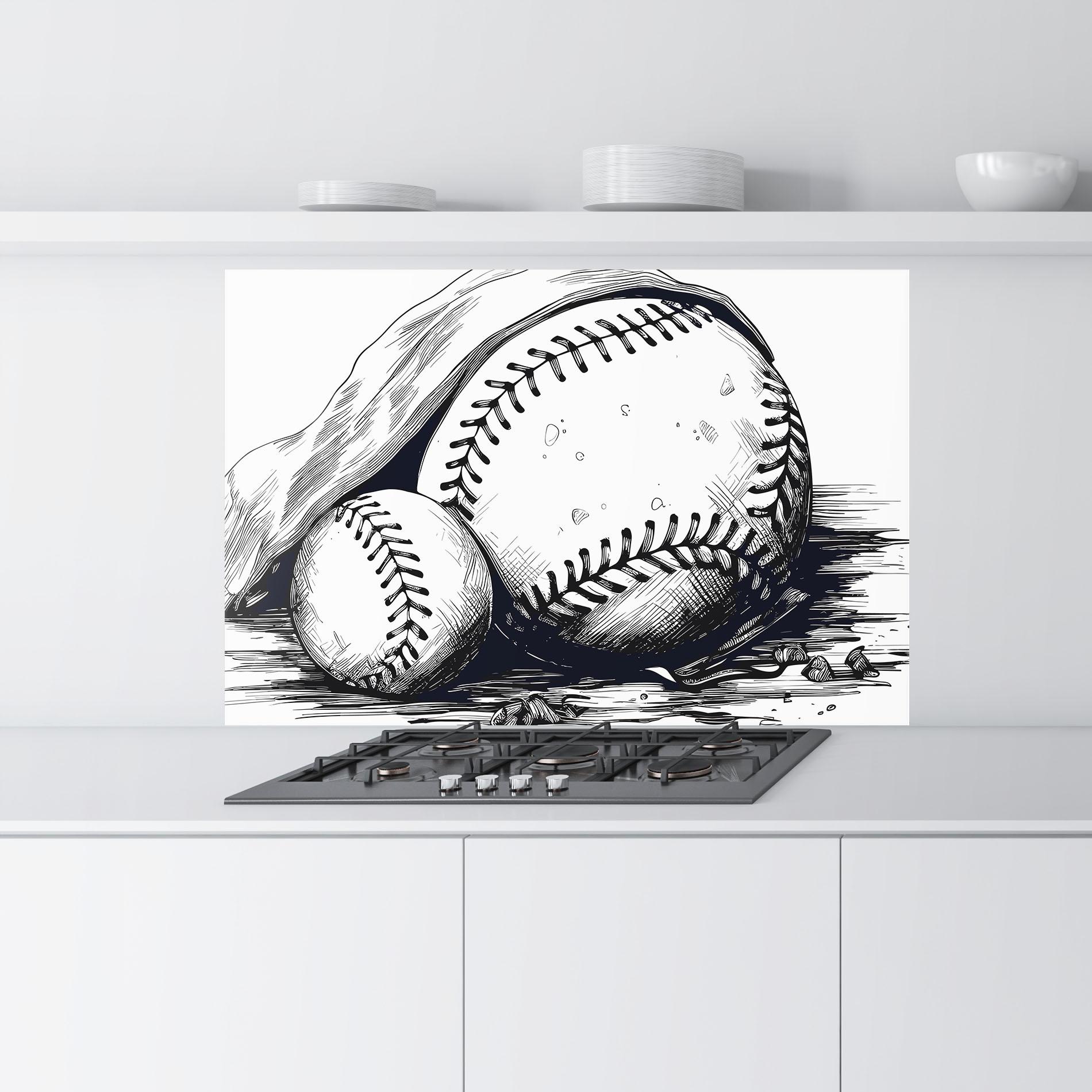 Küchenrückwand Glas Baseball Grey Line mockup 9