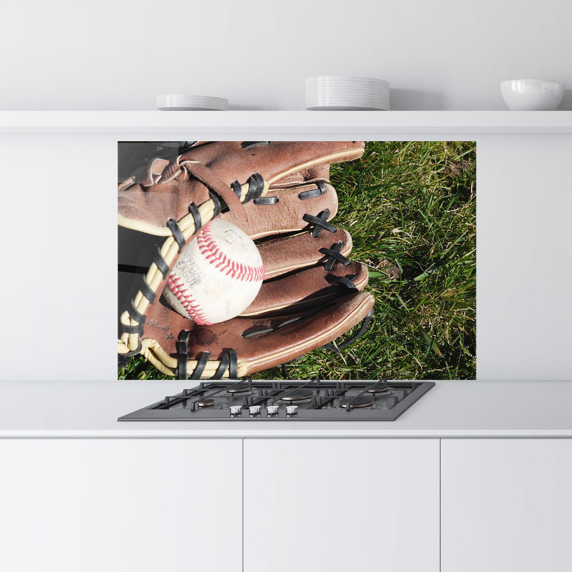 Küchenrückwand Glas Brown Baseball Glove mockup 9