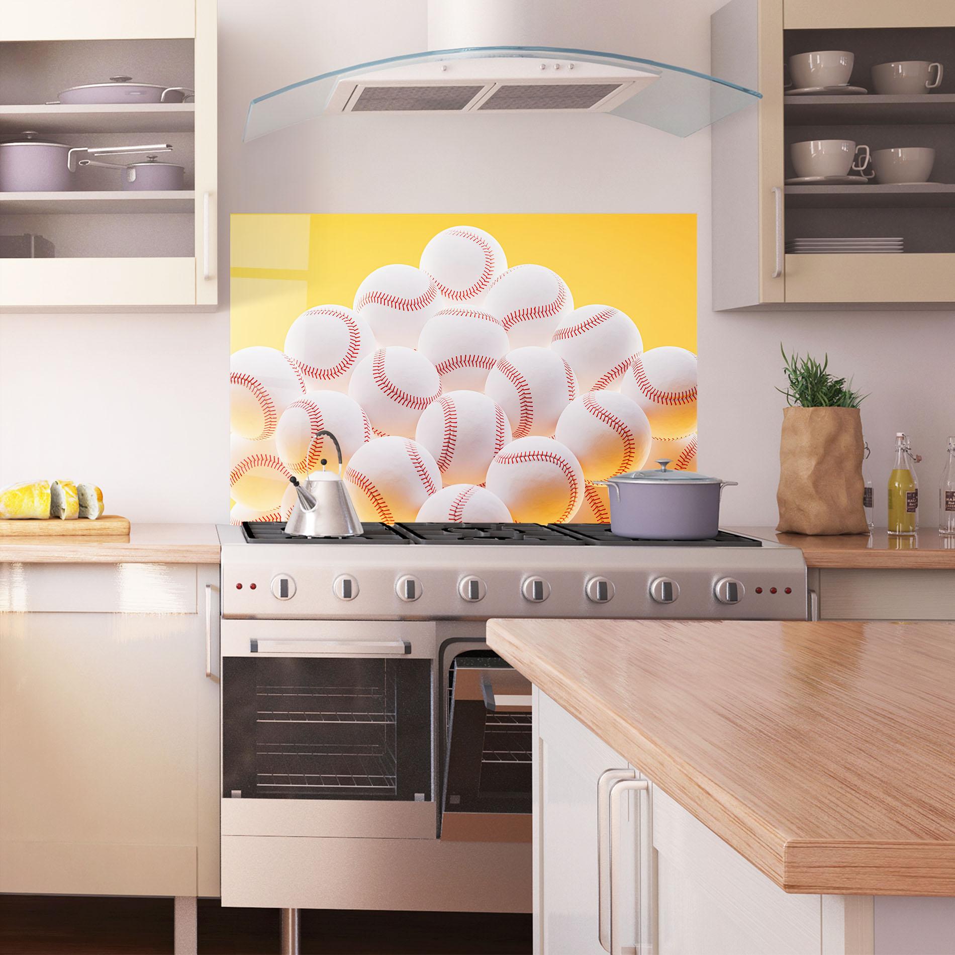 Küchenrückwand Glas Baseball Ball On Yellow mockup 1