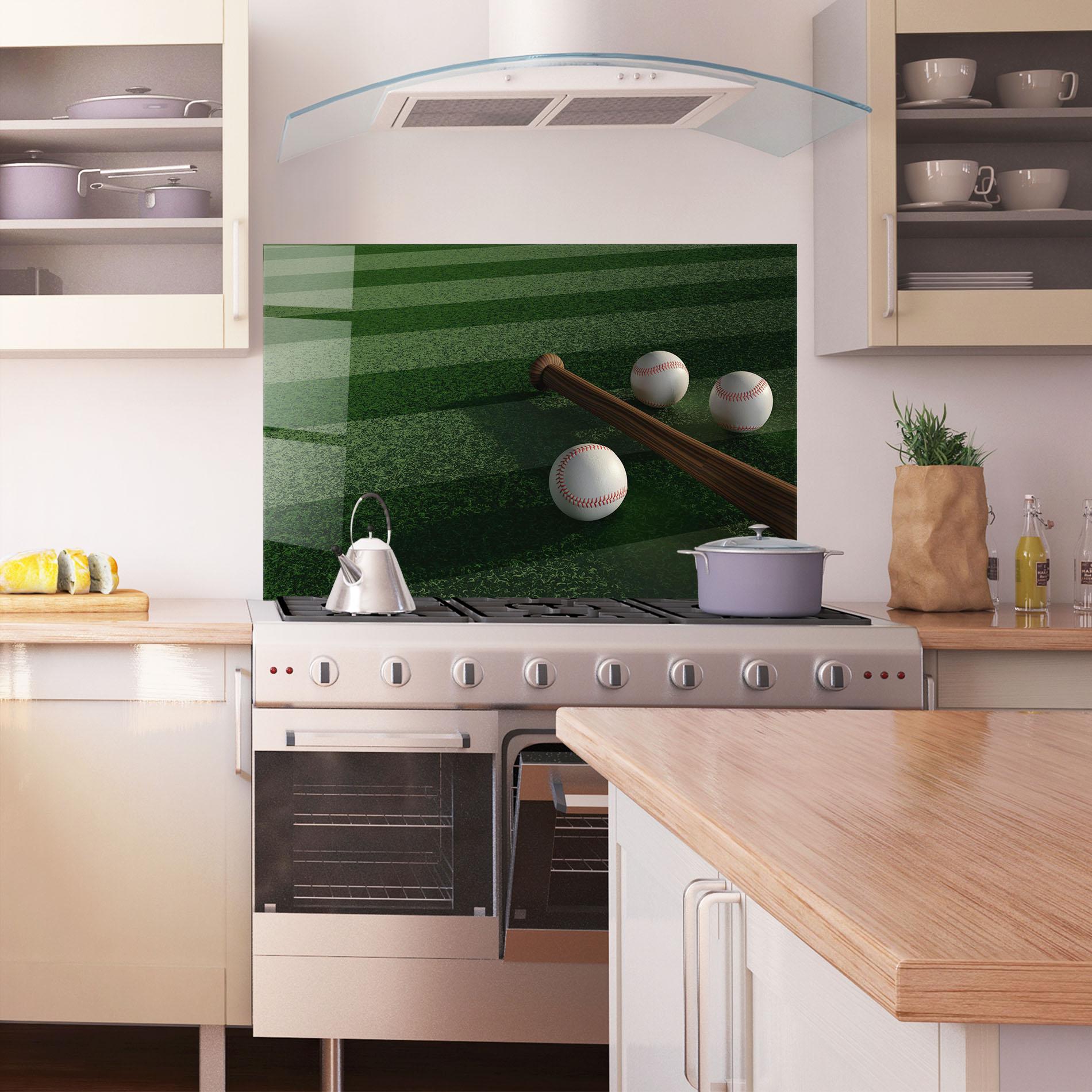 Küchenrückwand Glas Baseball Balls On Grass mockup 1