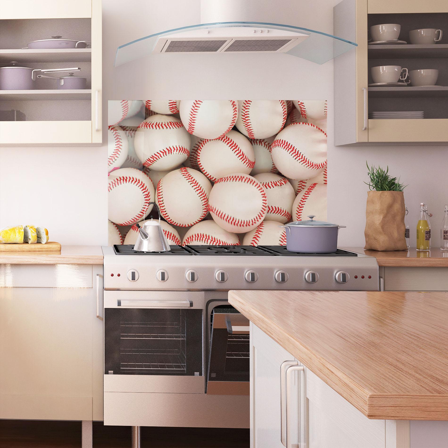 Küchenrückwand Glas Baseball Balls Stack mockup 1