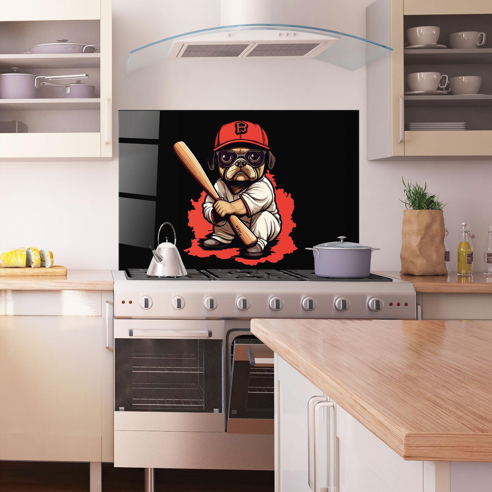 Küchenrückwand Glas Baseball Dog mockup 1
