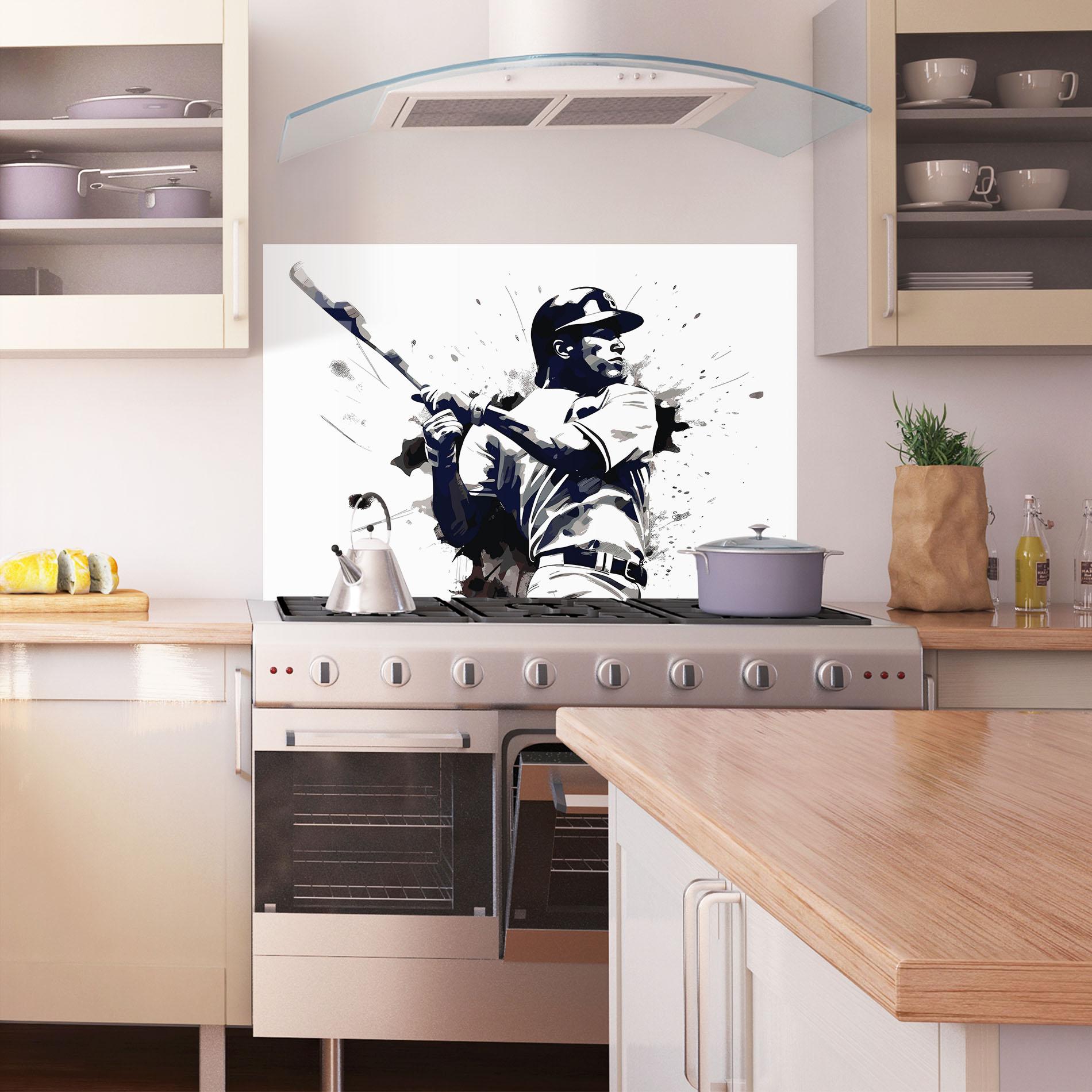 Küchenrückwand Glas Baseball Grey Art mockup 1