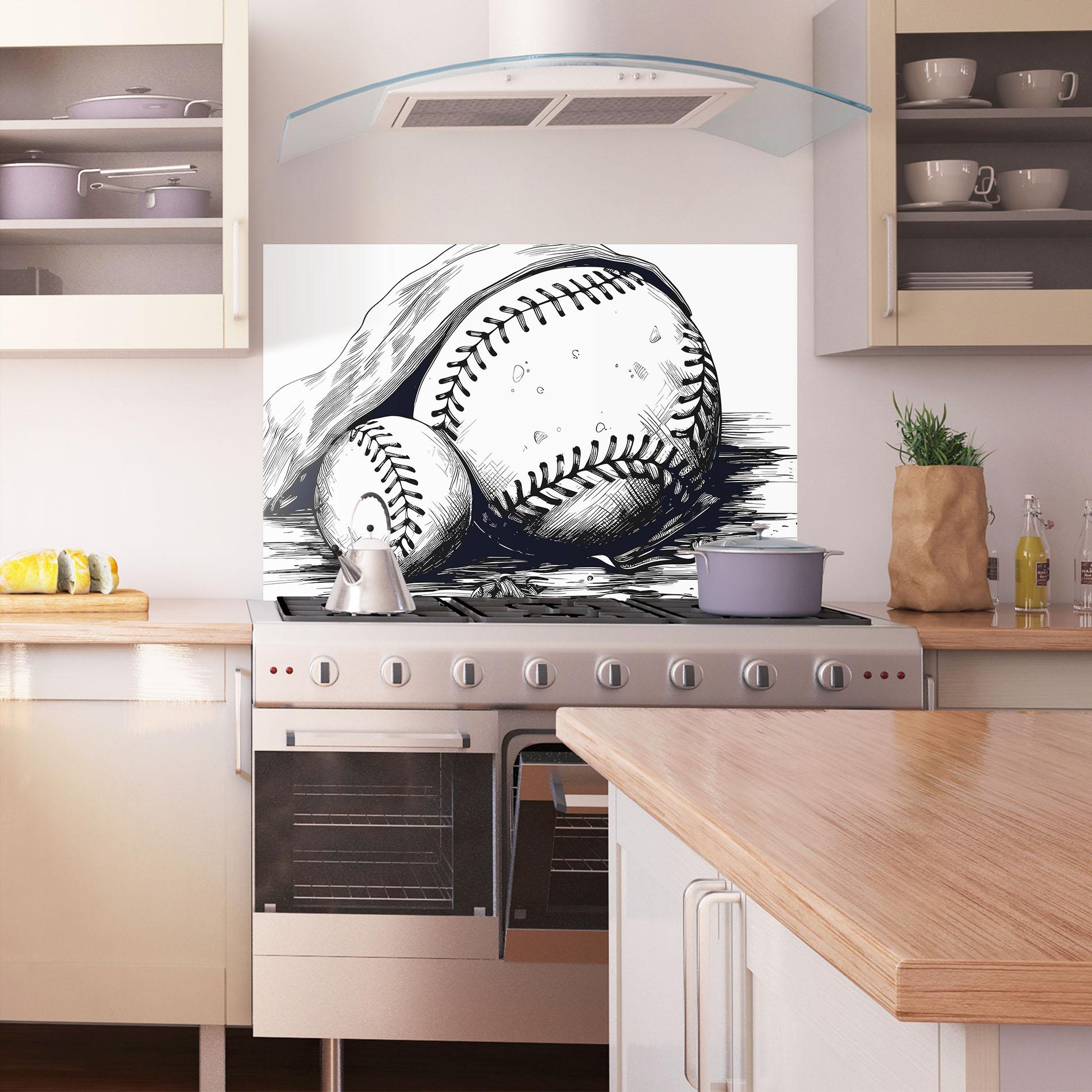 Küchenrückwand Glas Baseball Grey Line mockup 1