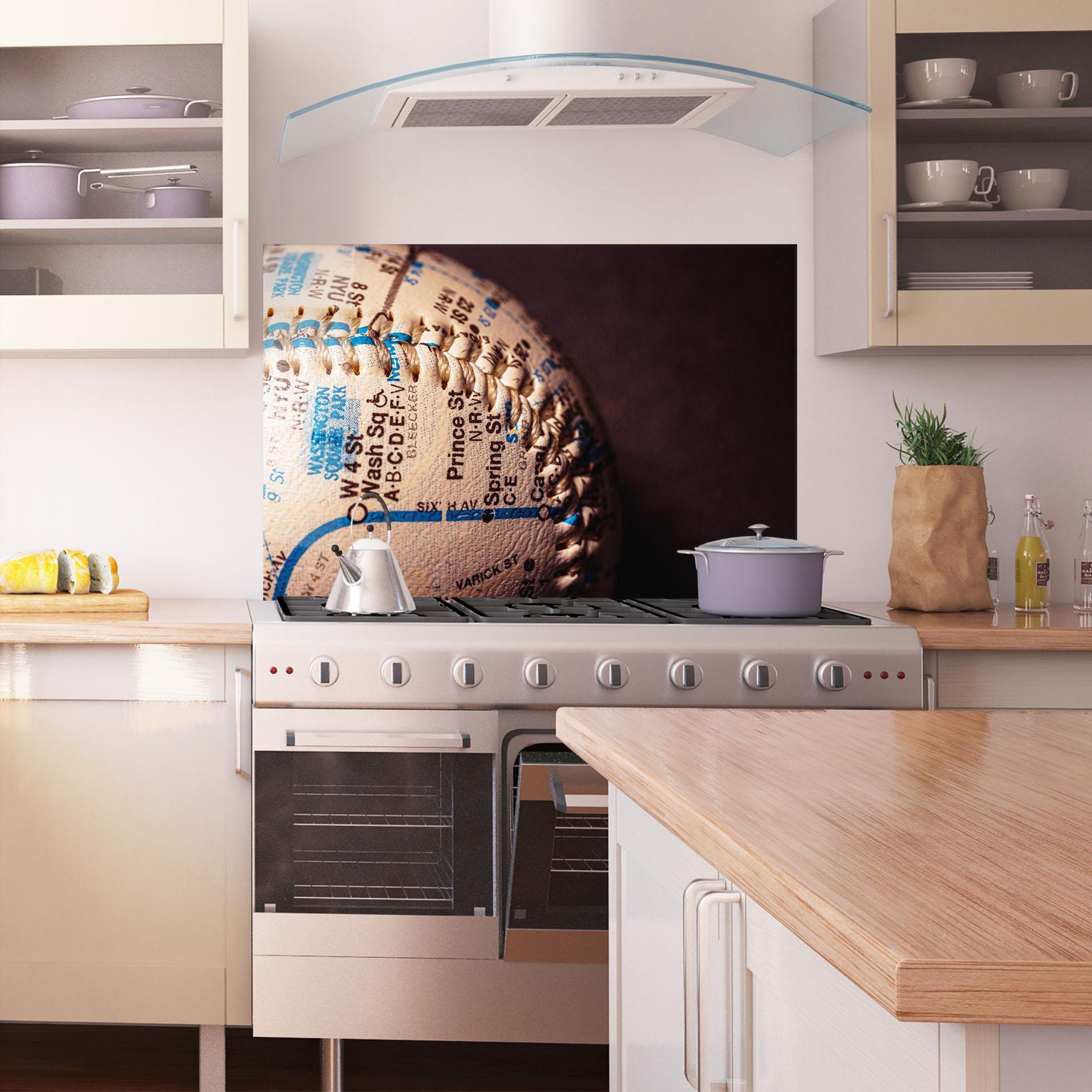 Küchenrückwand Glas Blue Text Baseball Ball mockup 1